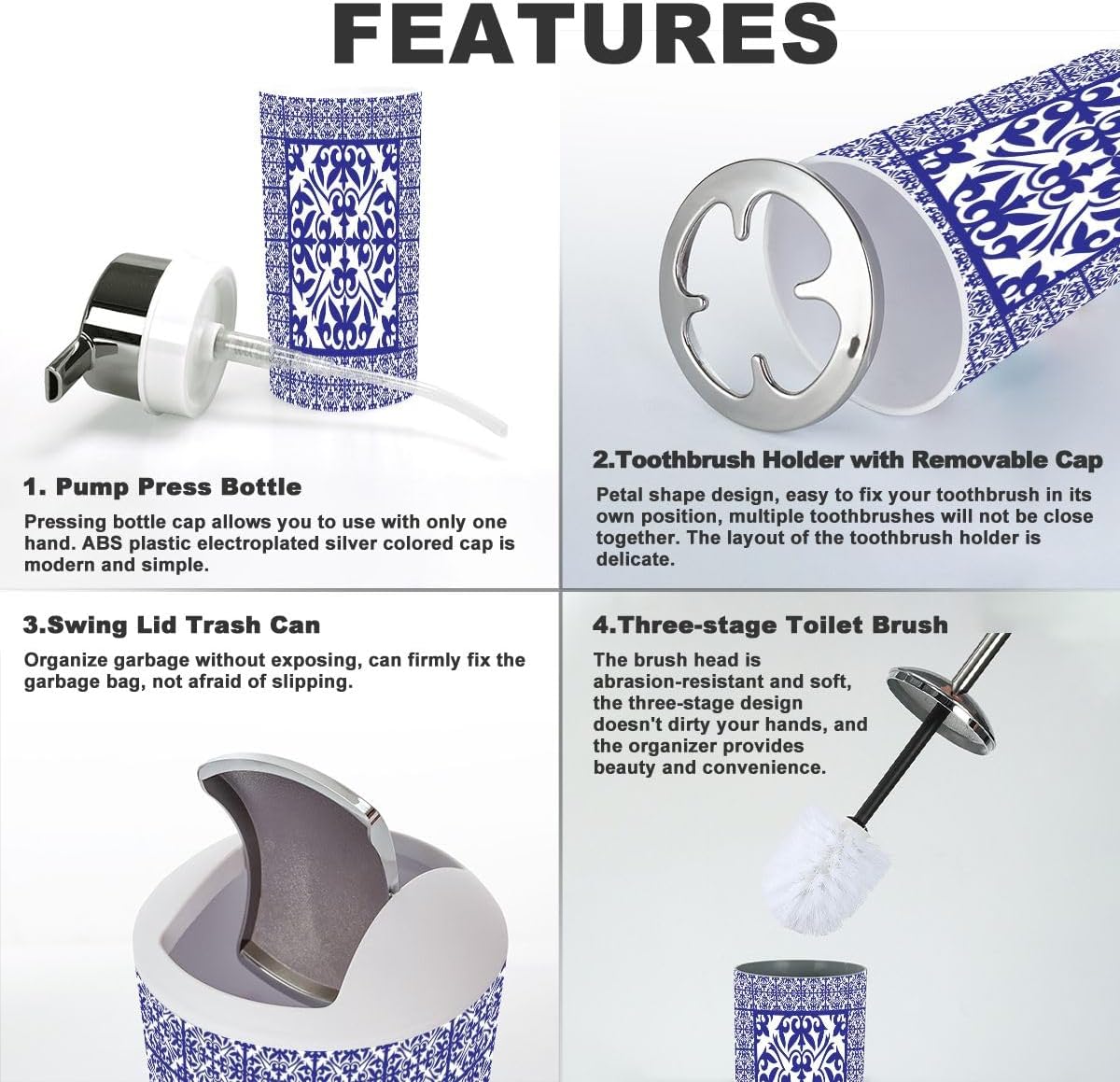 6 Piece Bathroom Accessory Set with Geometric Arabesque Design
