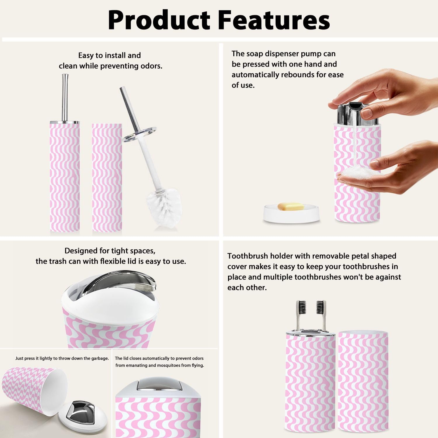 Boho Optical Illusion Bathroom Accessory Set 6 Piece