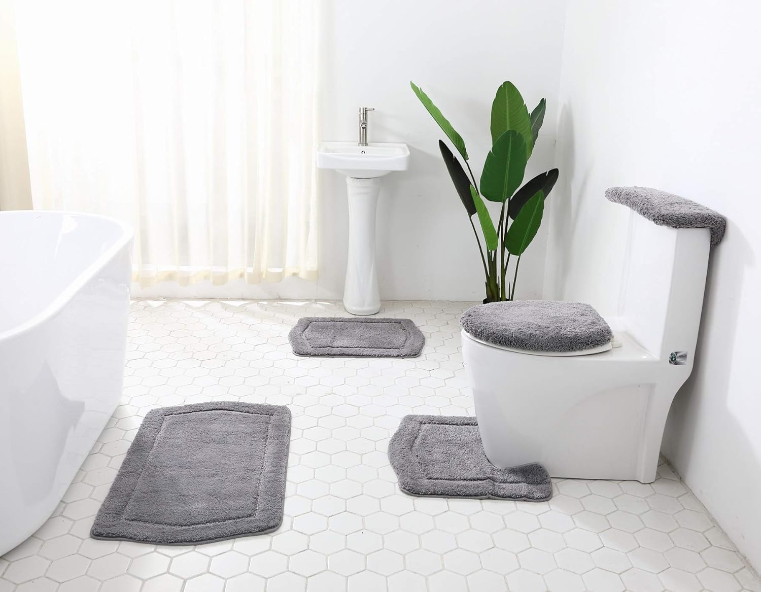 BH Home Linen 5-Piece Bath Rug Set - Gray