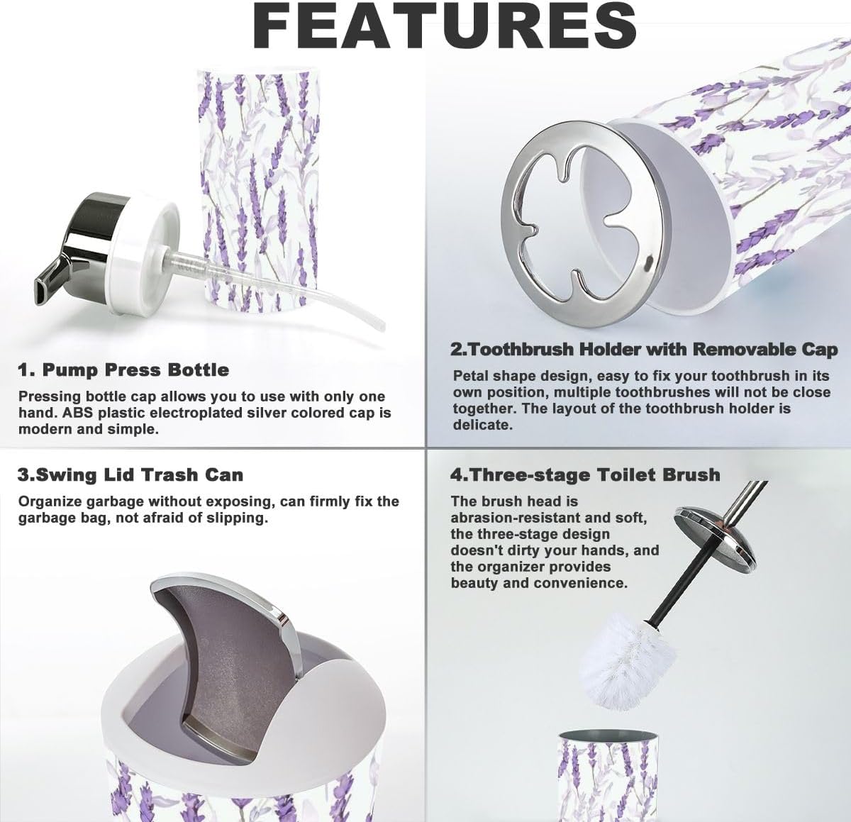 6 Piece Lavender Bathroom Accessory Set 1