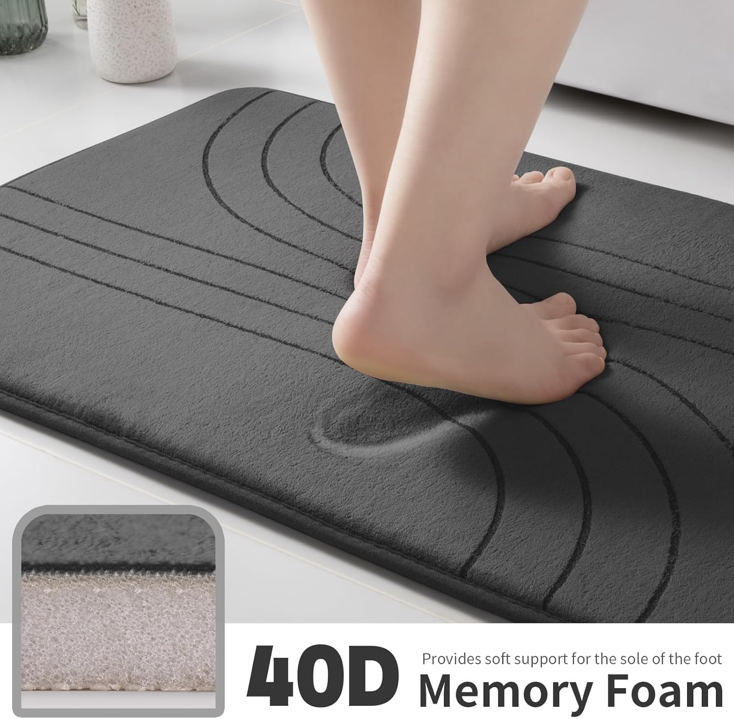 YIHOUSE 3 Piece Bath Mat Set Dark Grey