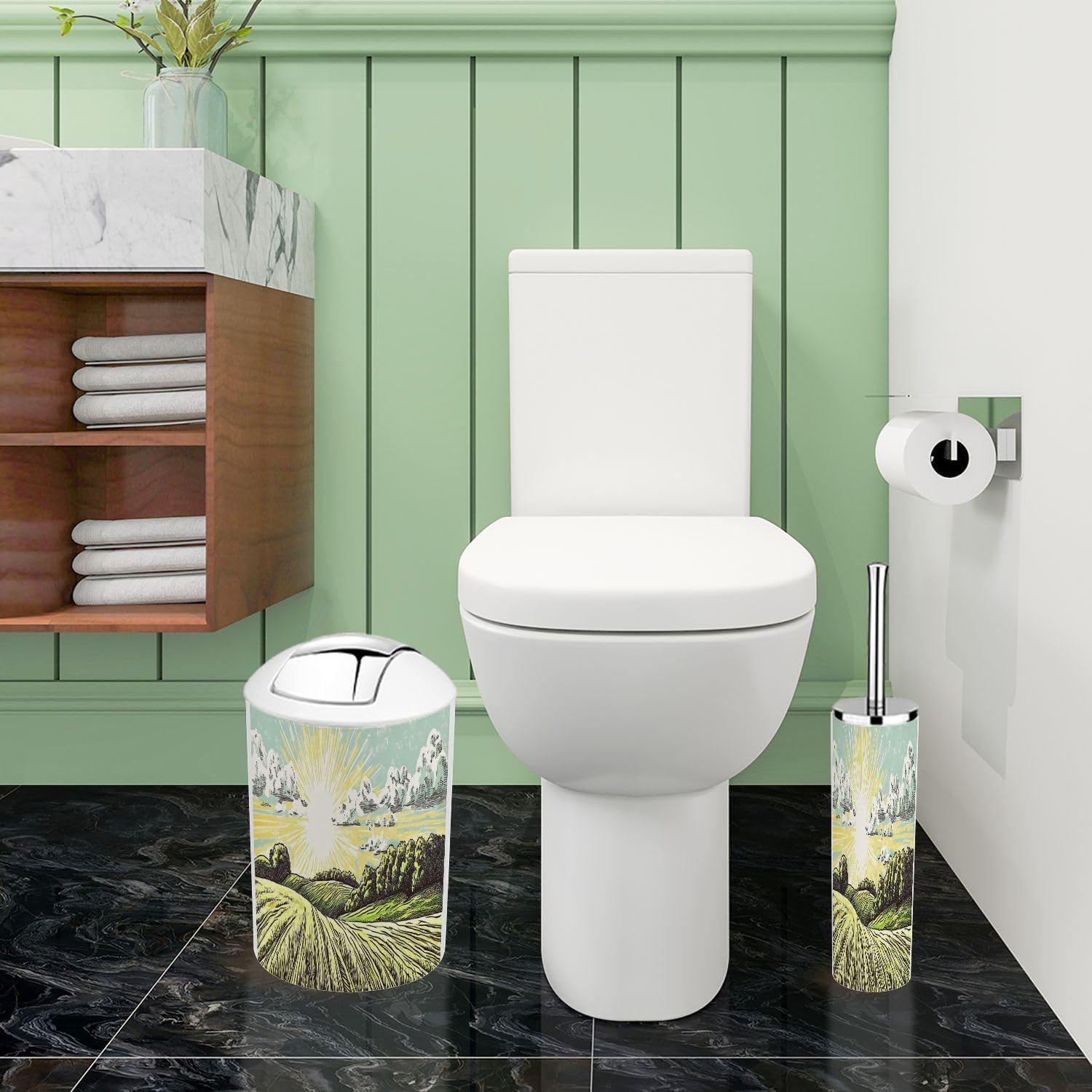 TRANQDEHOM Bathroom 6 Piece Boho Trash Can Set