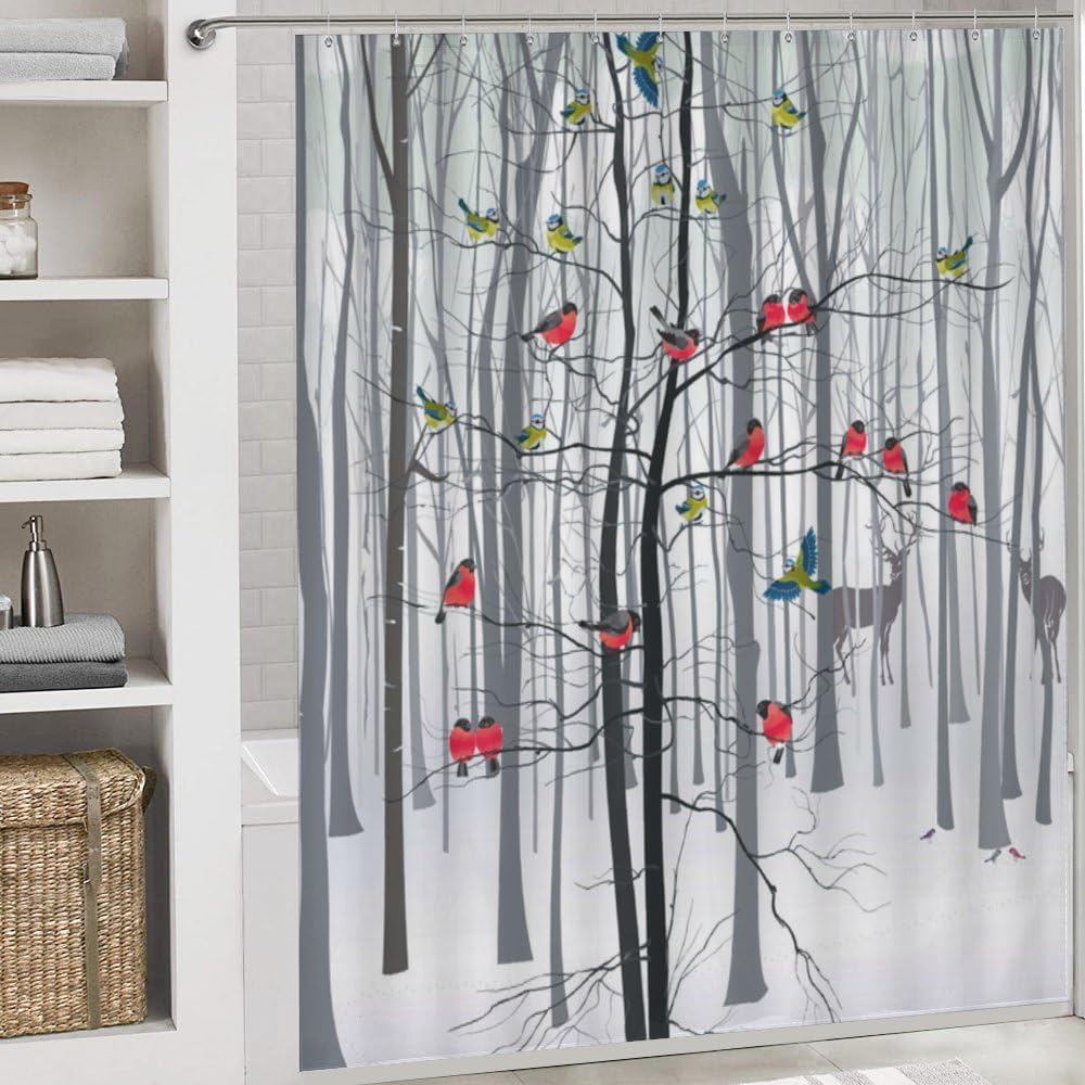 Kuizee 4-Piece Christmas Tree Shower Curtain Set with Non-Slip Bath Rugs