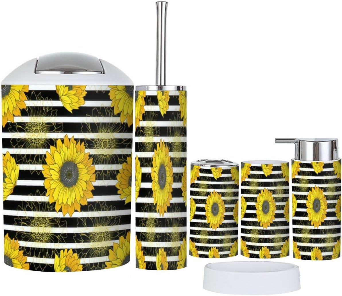 Bathroom Accessory Set 6 Piece Rustic Decor Sunflowers Holder