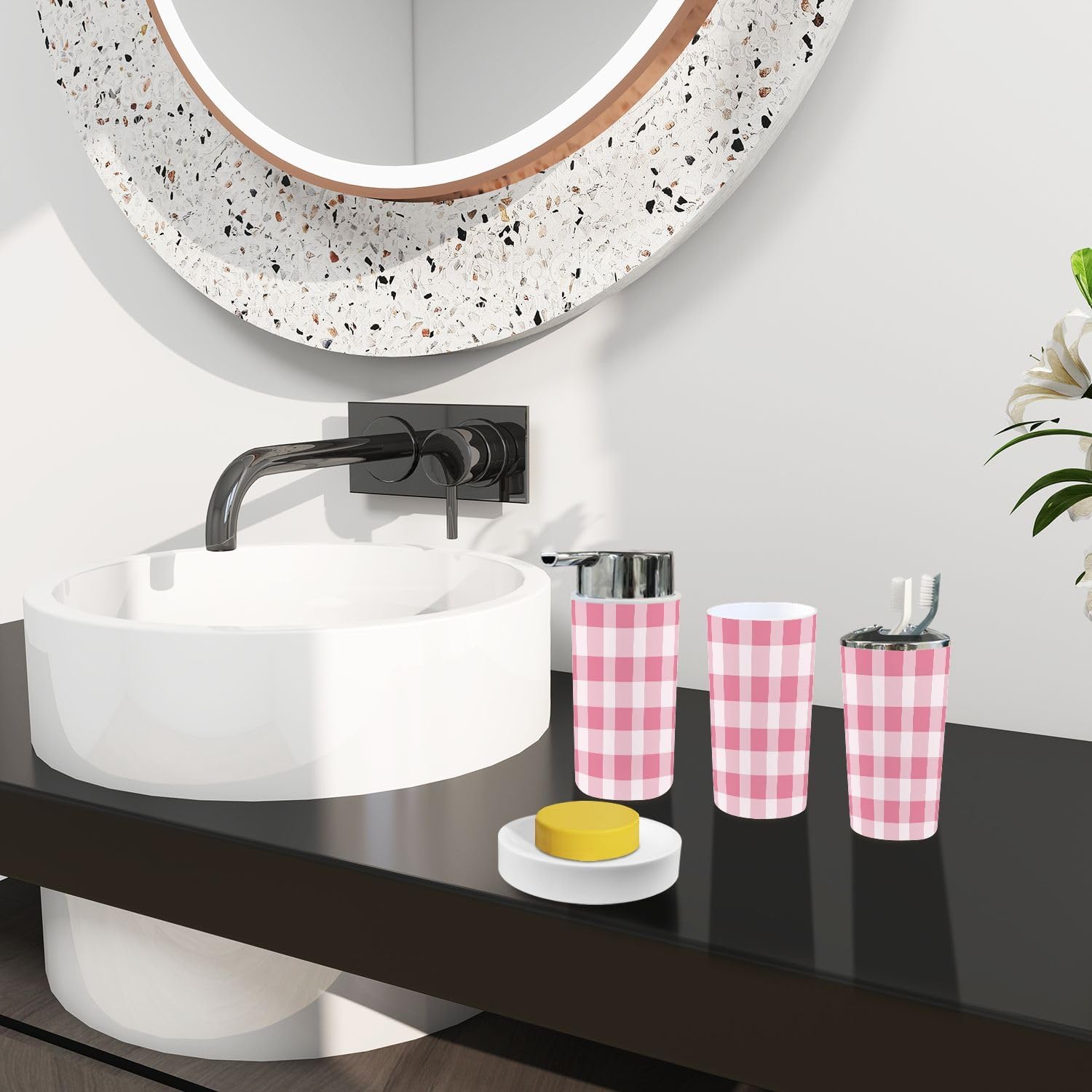 Boho Plaid Bathroom Accessory Set 6 Piece