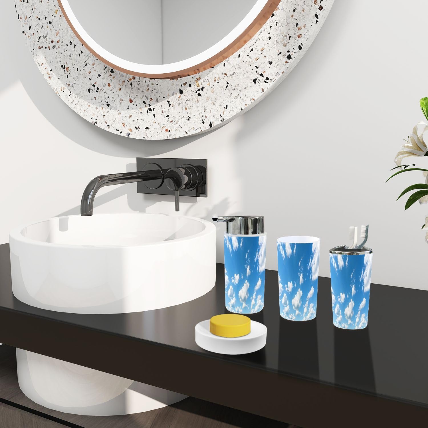 Boho Blue Sky 6-Piece Bathroom Accessory Set 1