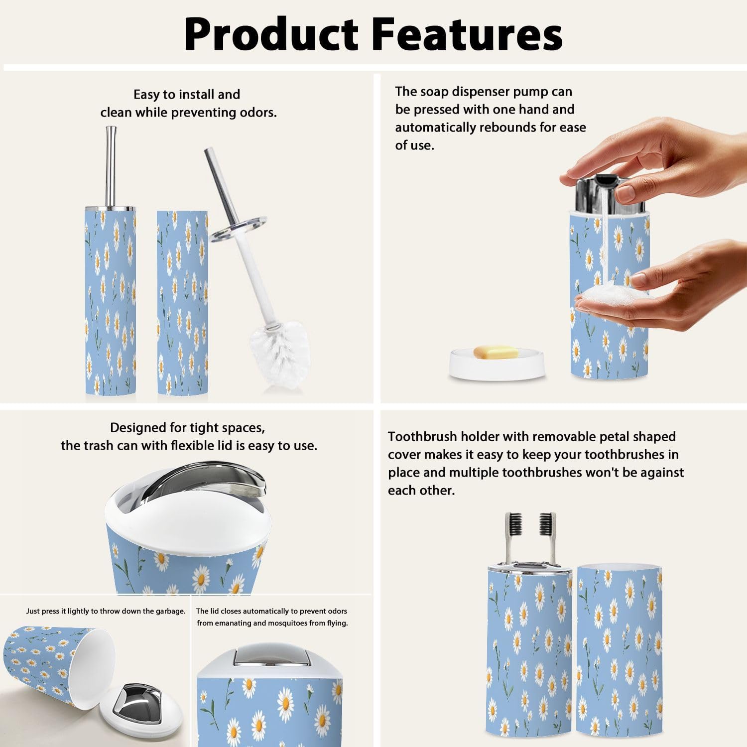 Boho Blue Bathroom Accessory Set 6 Piece 1