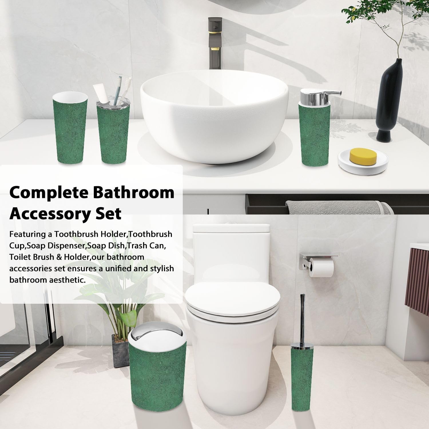 Boho Green Bathroom Accessory Set 6 Piece 1