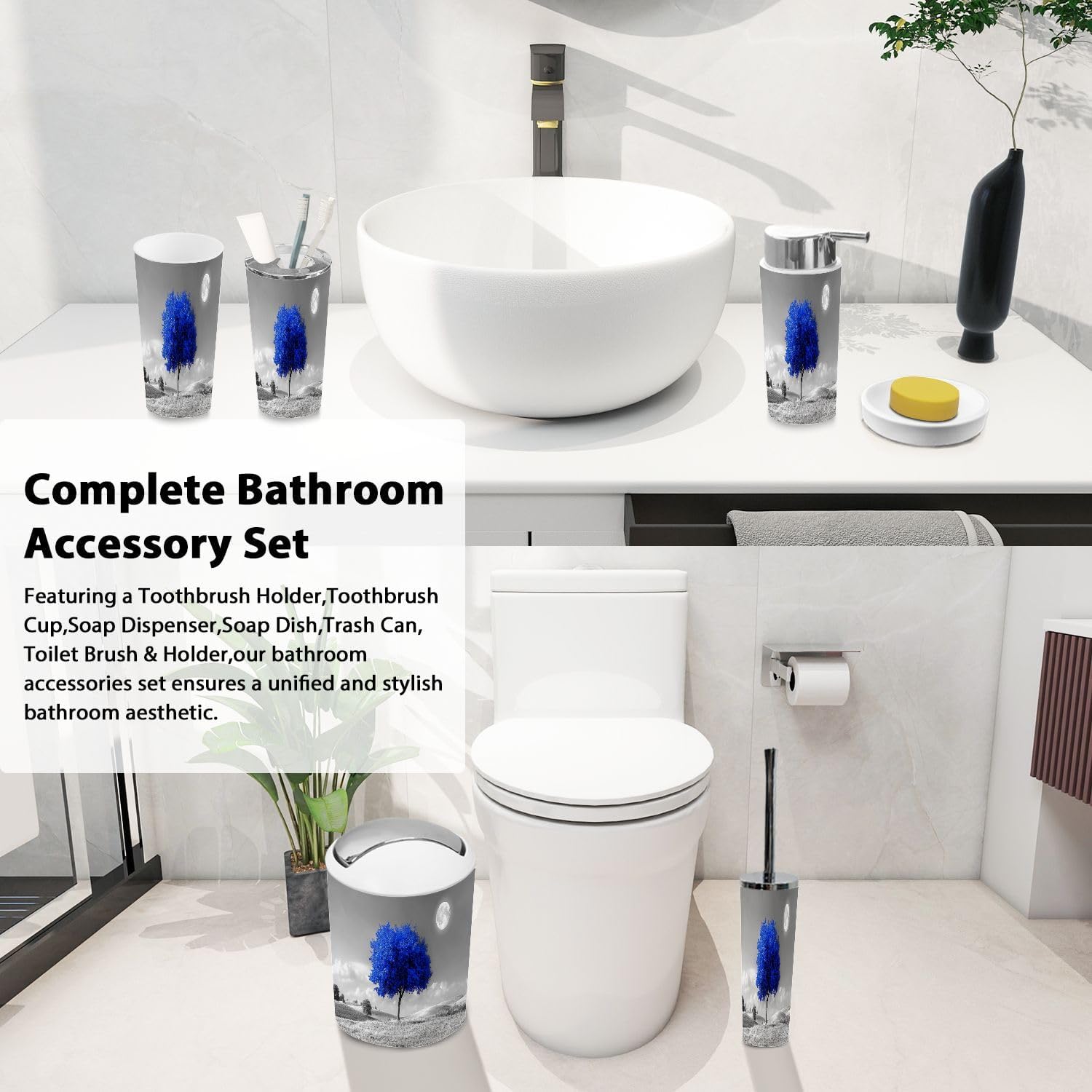 Boho Bathroom Accessory Set 6 Piece Black White