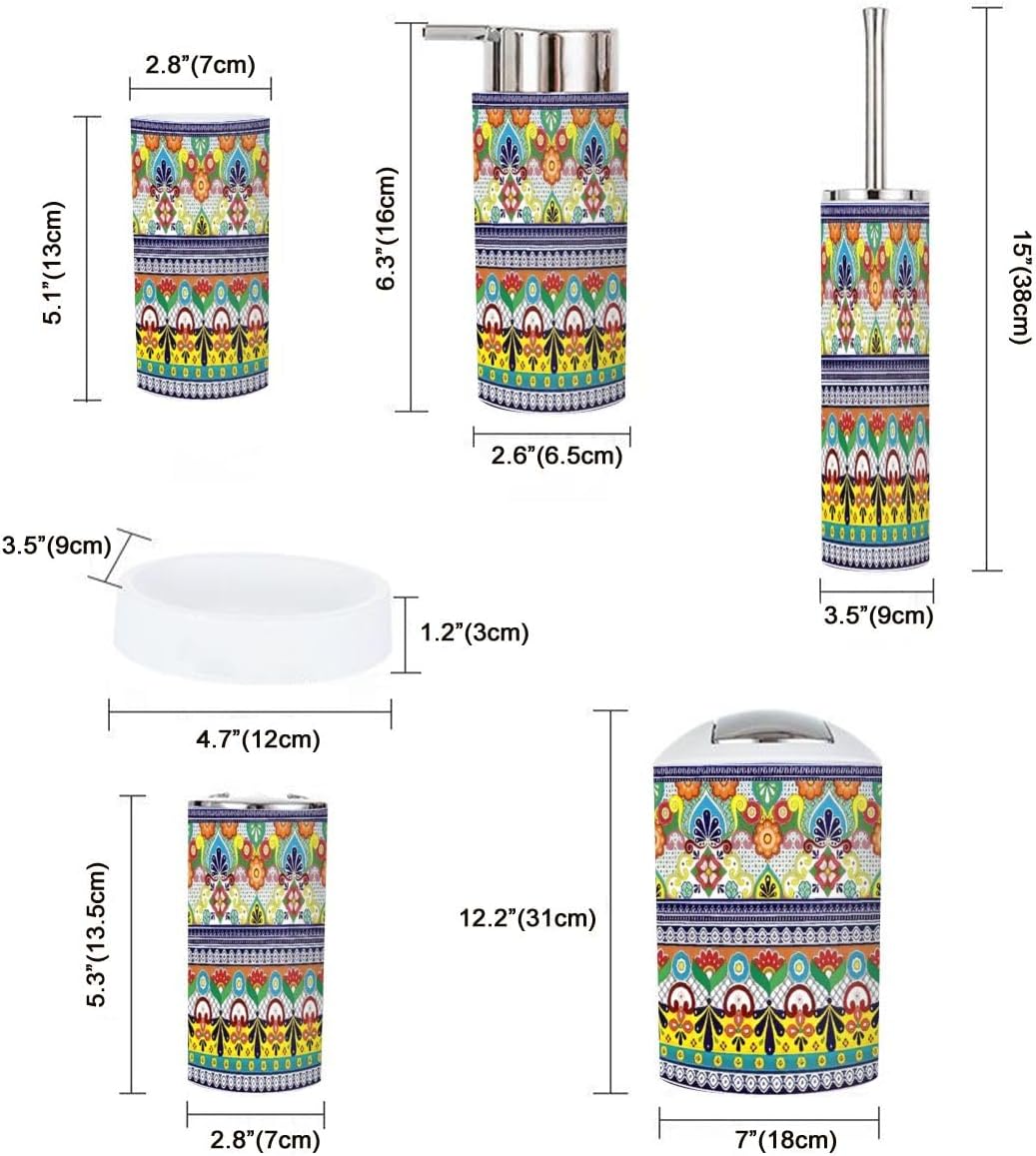 6 Piece Boho Bathroom Accessory Set with Talavera Decor