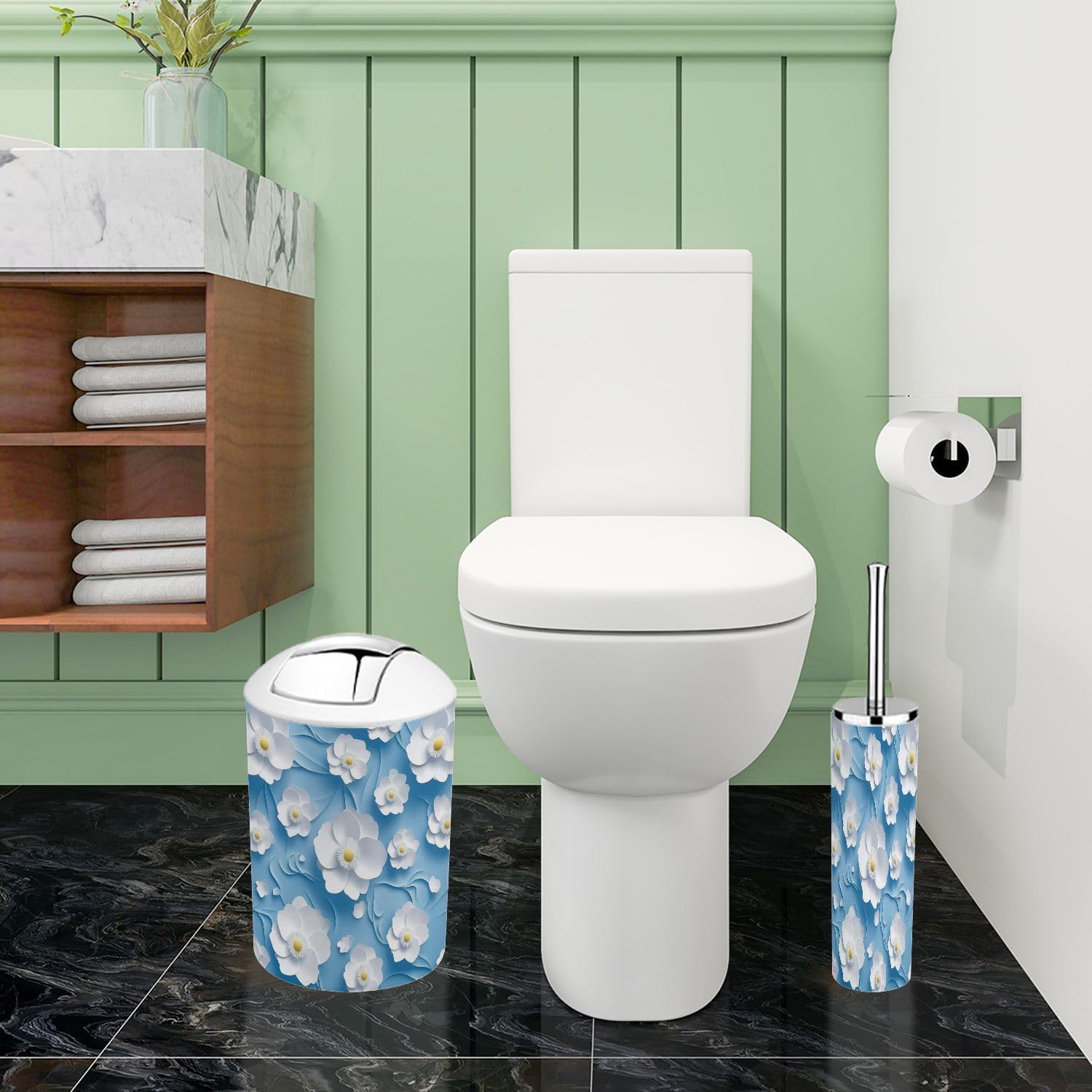 Boho Bathroom Accessory Set 6 Piece Festive Blue
