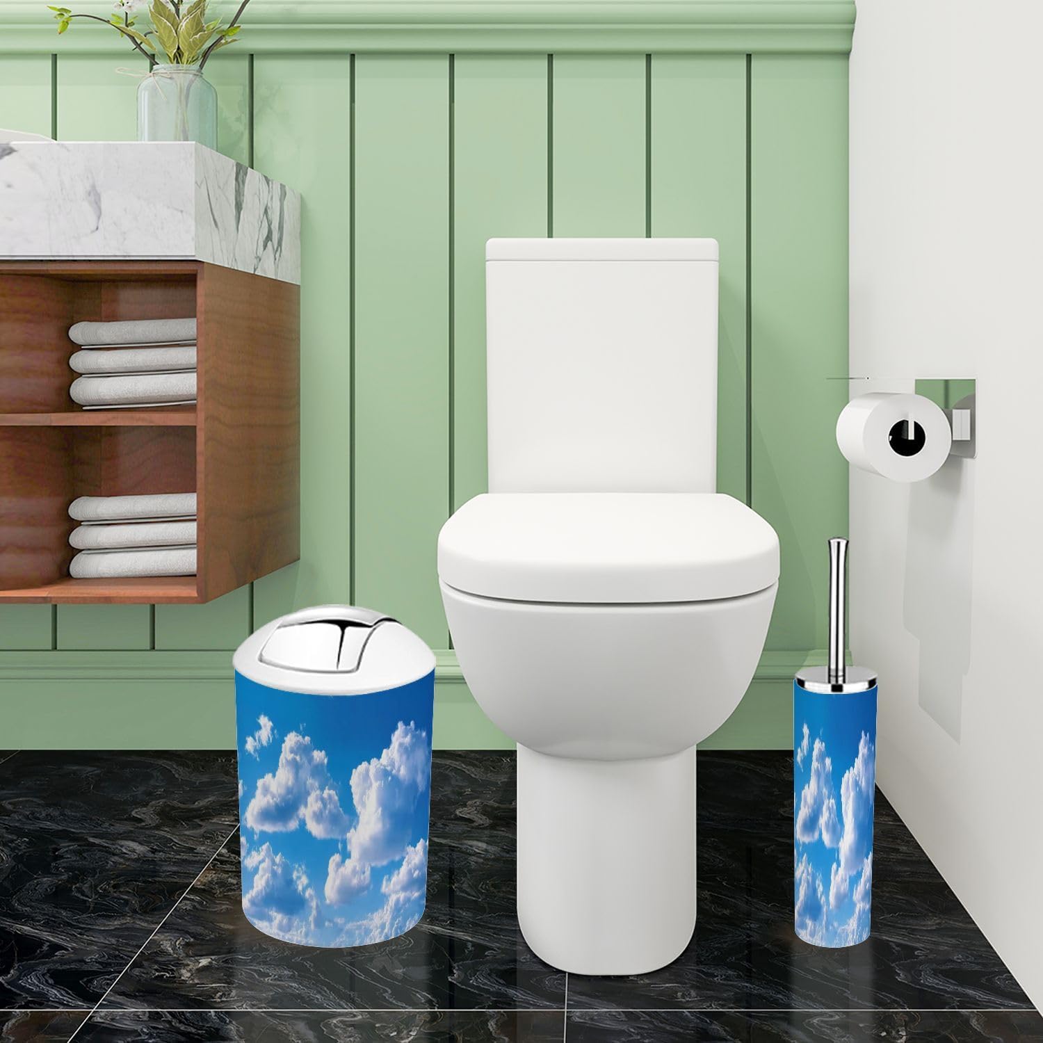 Boho Bathroom Accessory Set 6 Piece Clouds Blue Sky