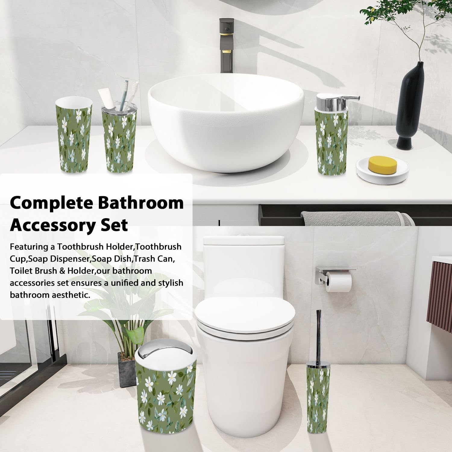 Boho Fresh Little Daisy Bathroom Accessory Set 6 Piece