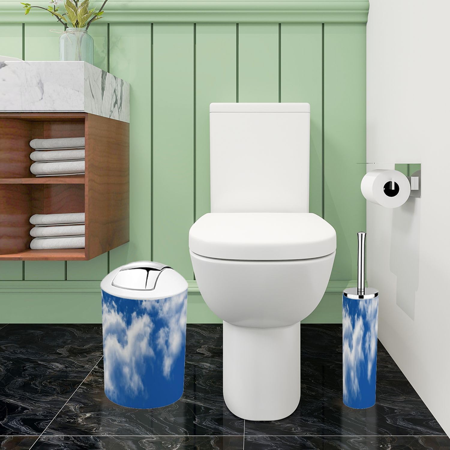 Boho Blue Sky Bathroom Accessory Set 6 Piece