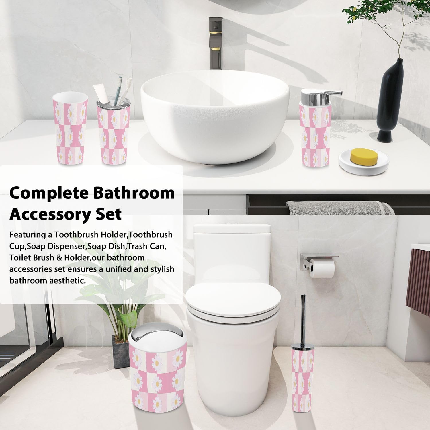 Boho Floral Bathroom Accessory Set 6 Piece 1