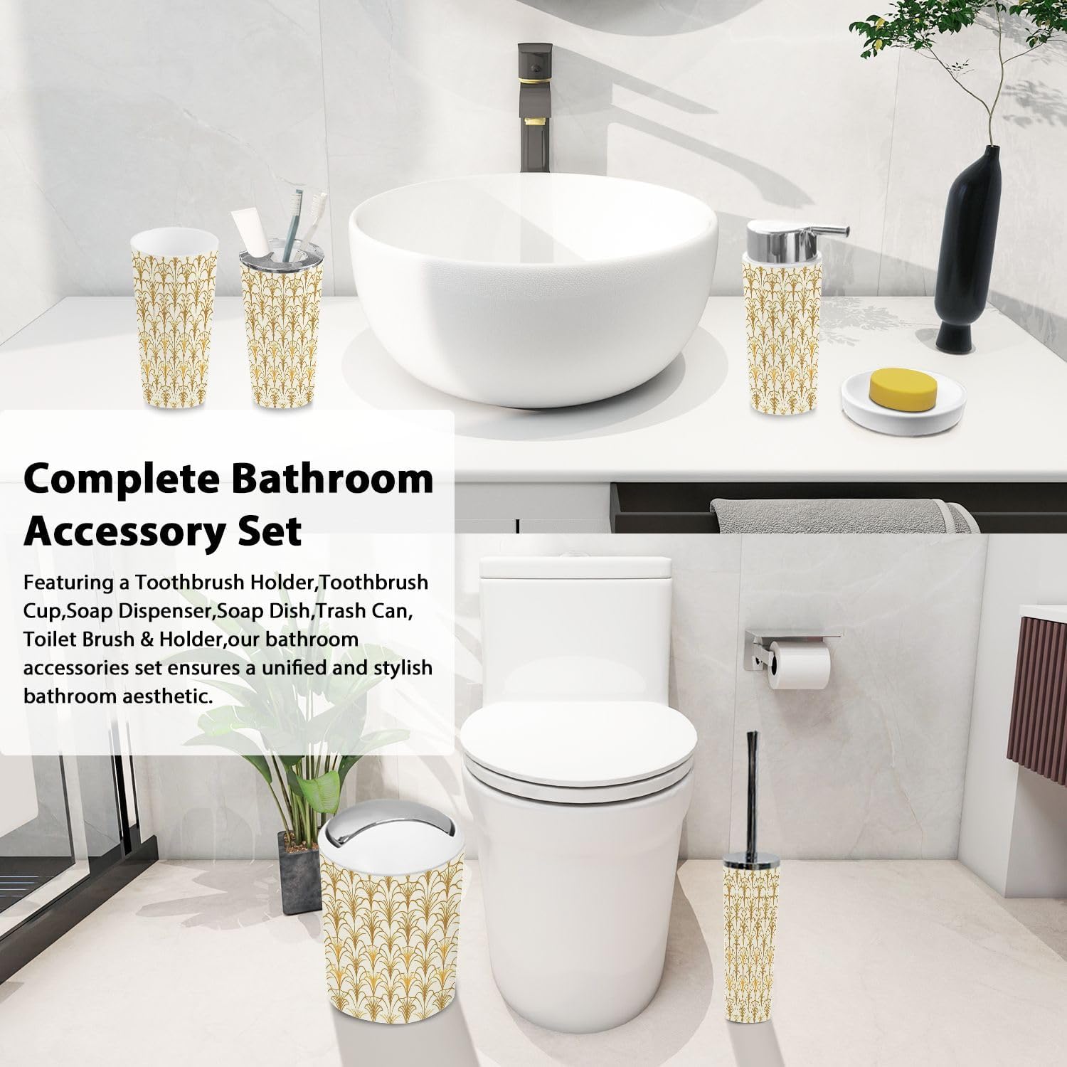 TRANQDEHOM 6 Piece Boho Bathroom Accessories Set