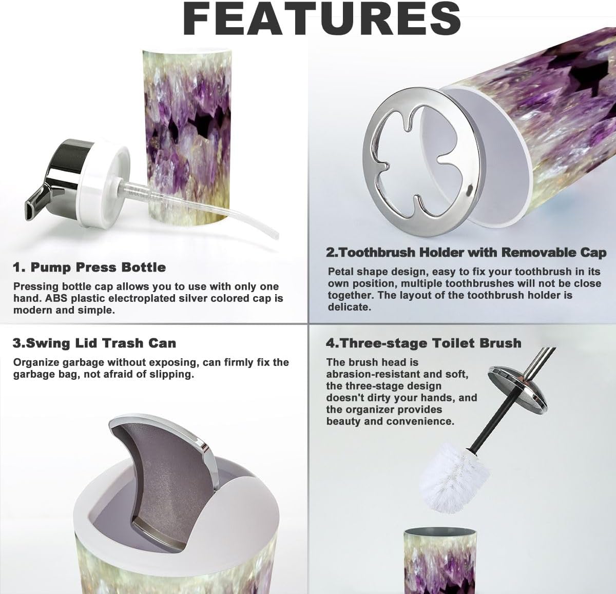 6 Piece Purple Bathroom Accessory Set