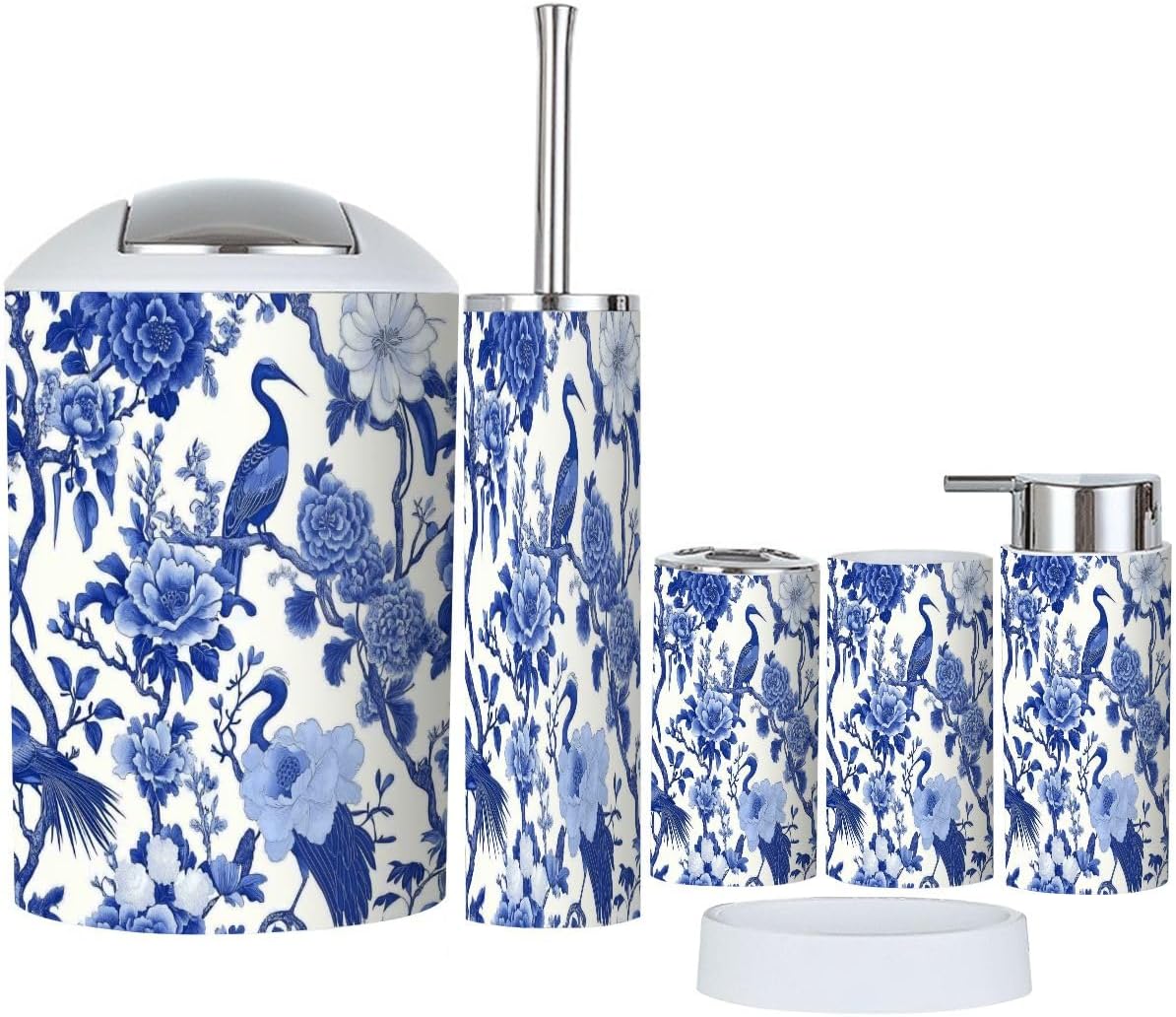 Boho Chinoiserie Bathroom Accessories Set 6 Piece