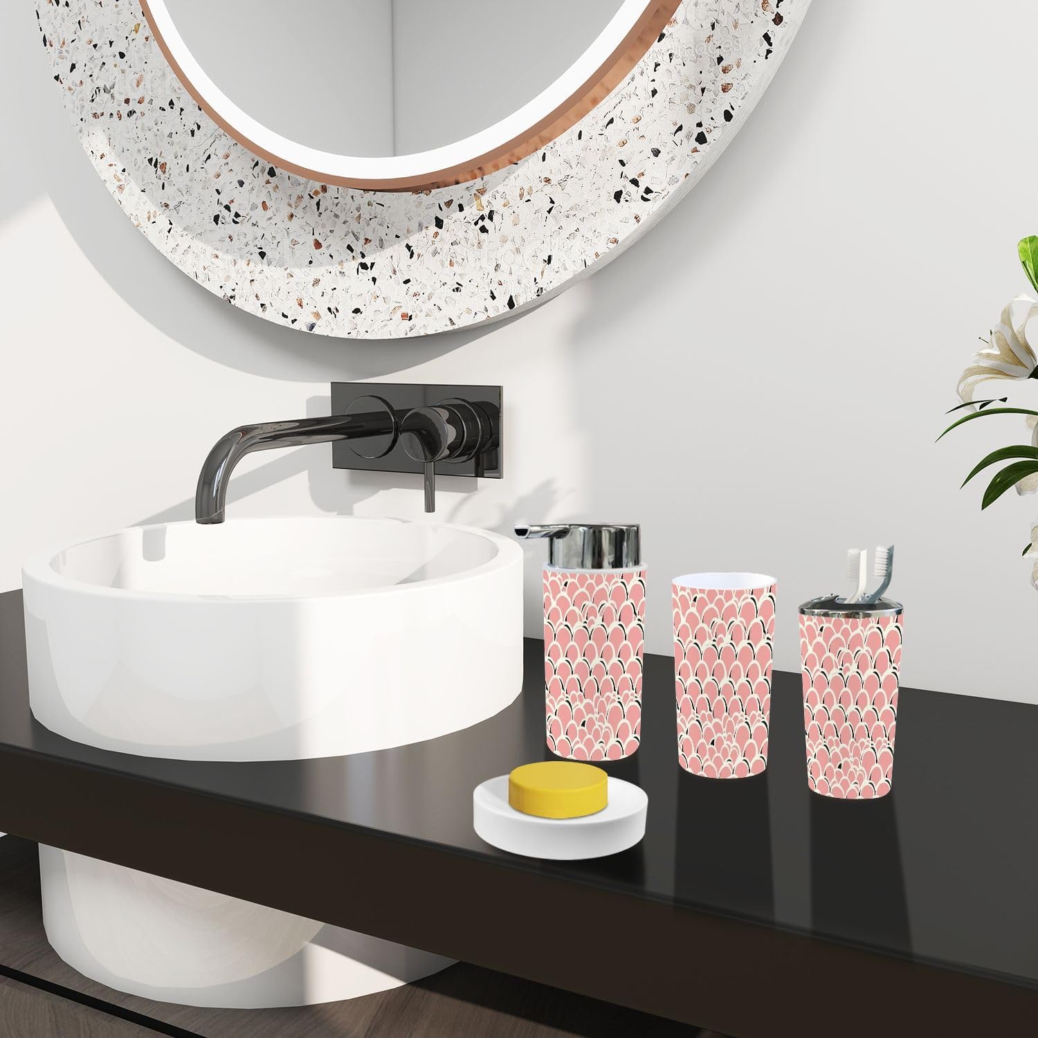 Boho Abstract Art Bathroom Accessories Set 6 Piece 1