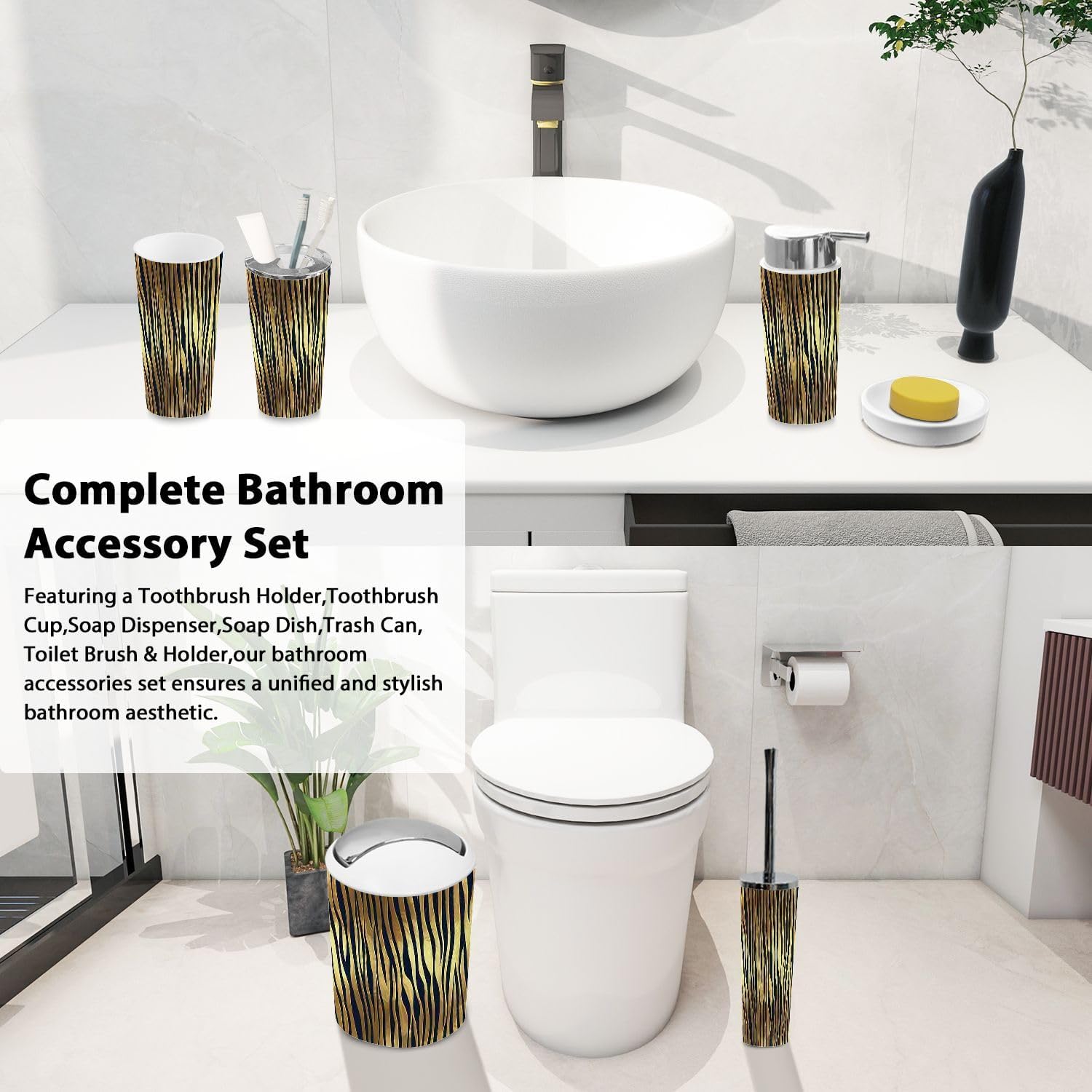 Boho Luxury 6-Piece Animal Skin Bathroom Accessory Set 1