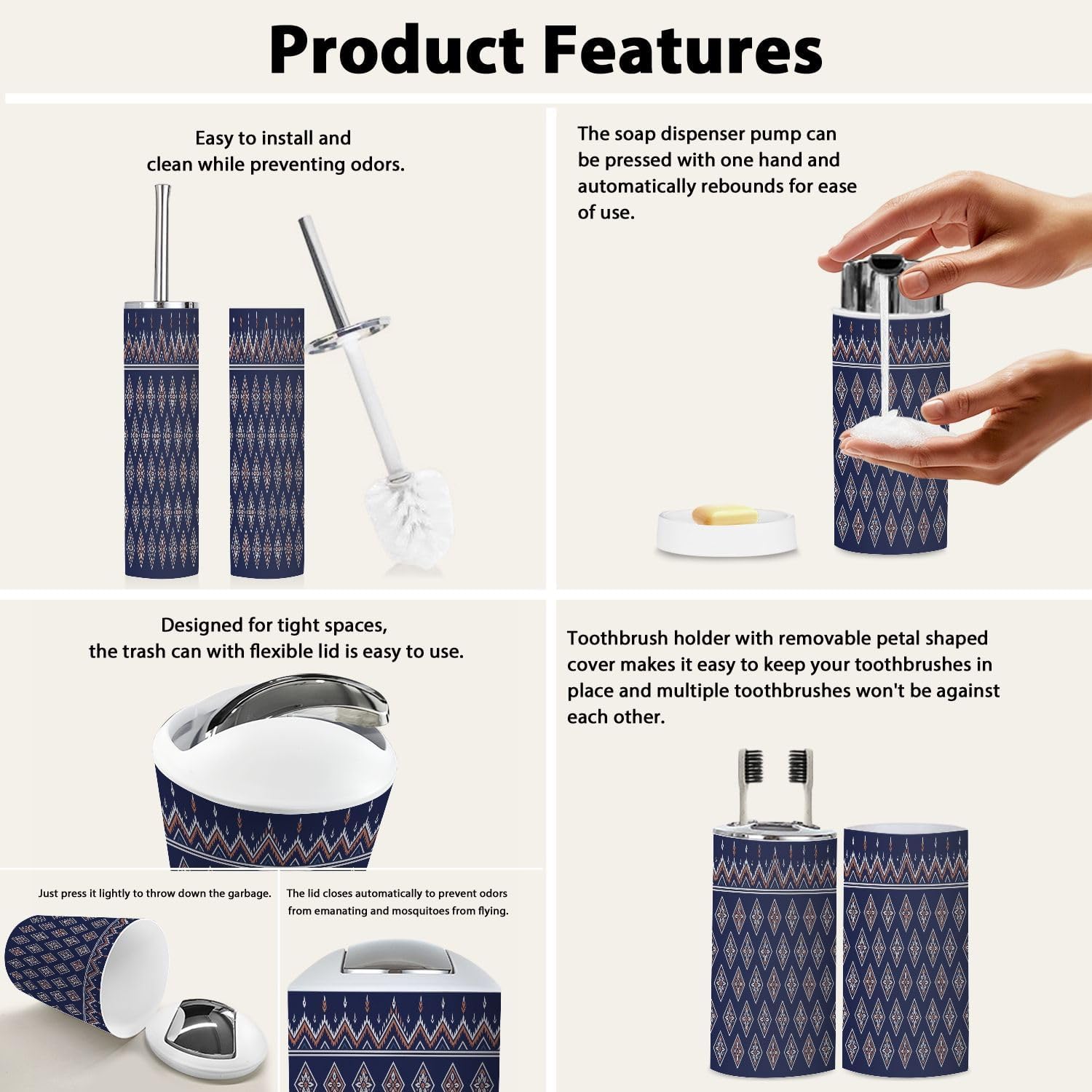 Boho Style 6-Piece Bathroom Accessory Set 1