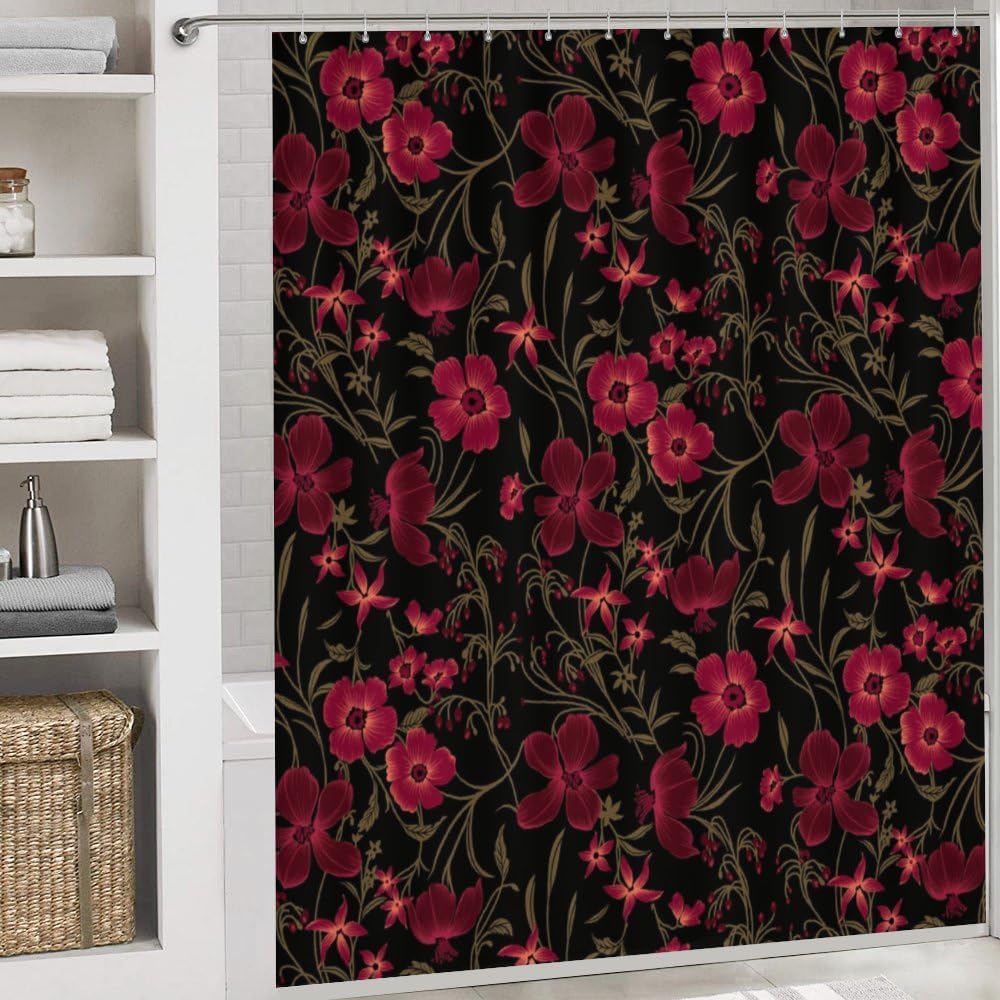 Kuizee 4 Piece Shower Curtain Set with Rugs and Hooks