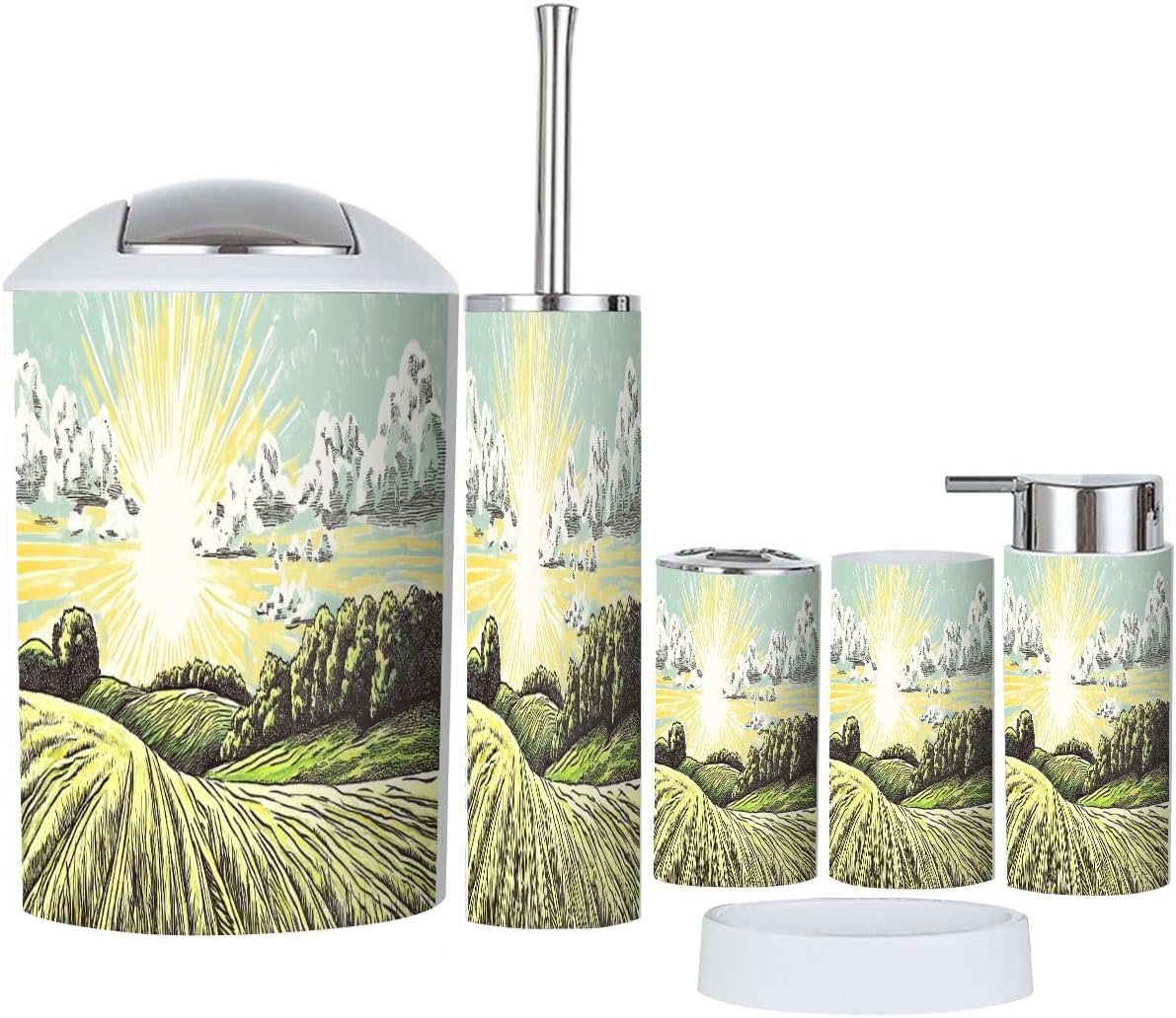TRANQDEHOM Bathroom 6 Piece Boho Trash Can Set