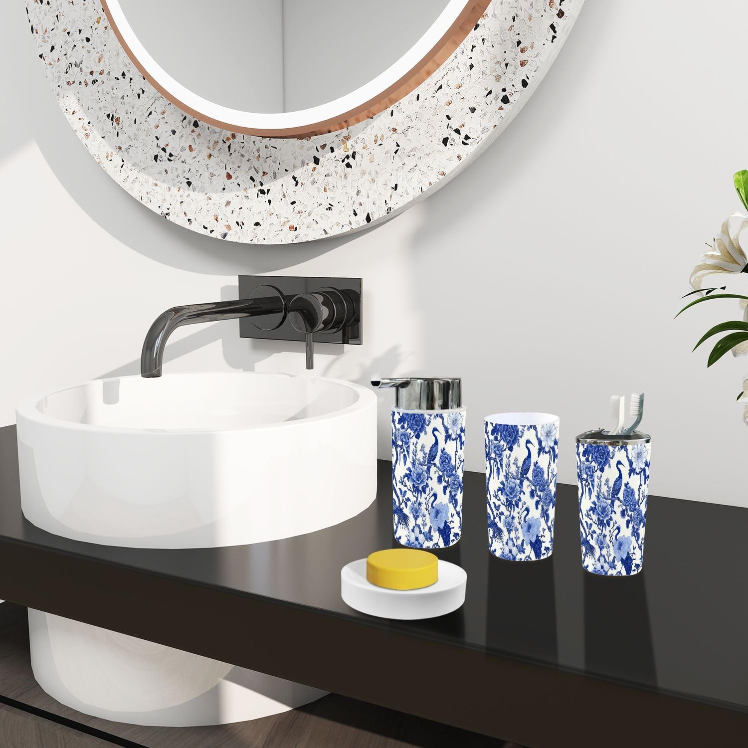 Boho Chinoiserie Bathroom Accessories Set 6 Piece