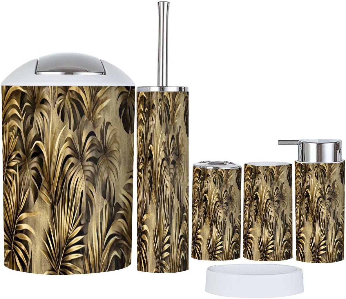 Boho Golden Trash Can and Bathroom Accessories Set