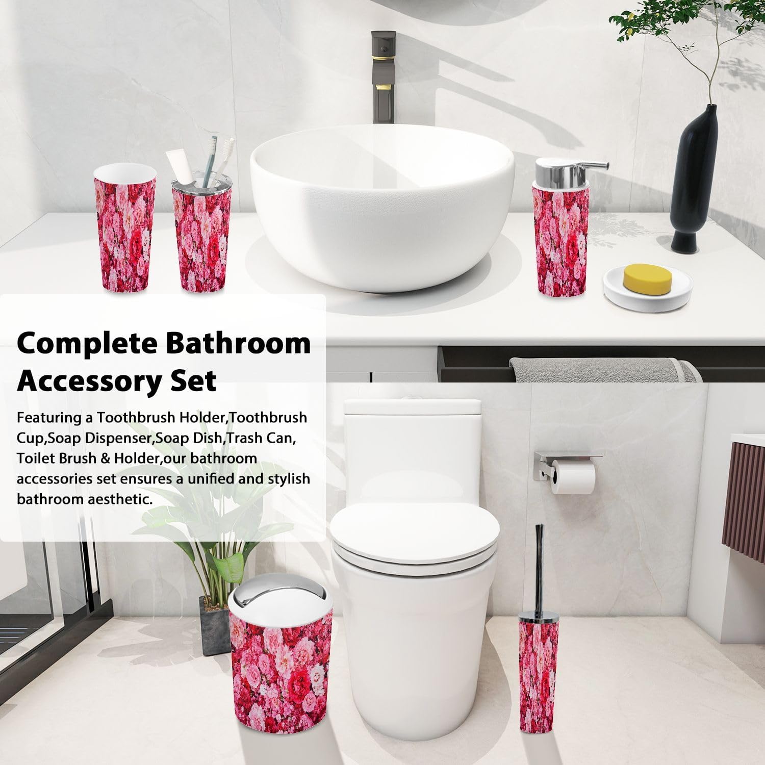 Boho Bathroom Accessory Set 6 Piece Wall Mounted 1