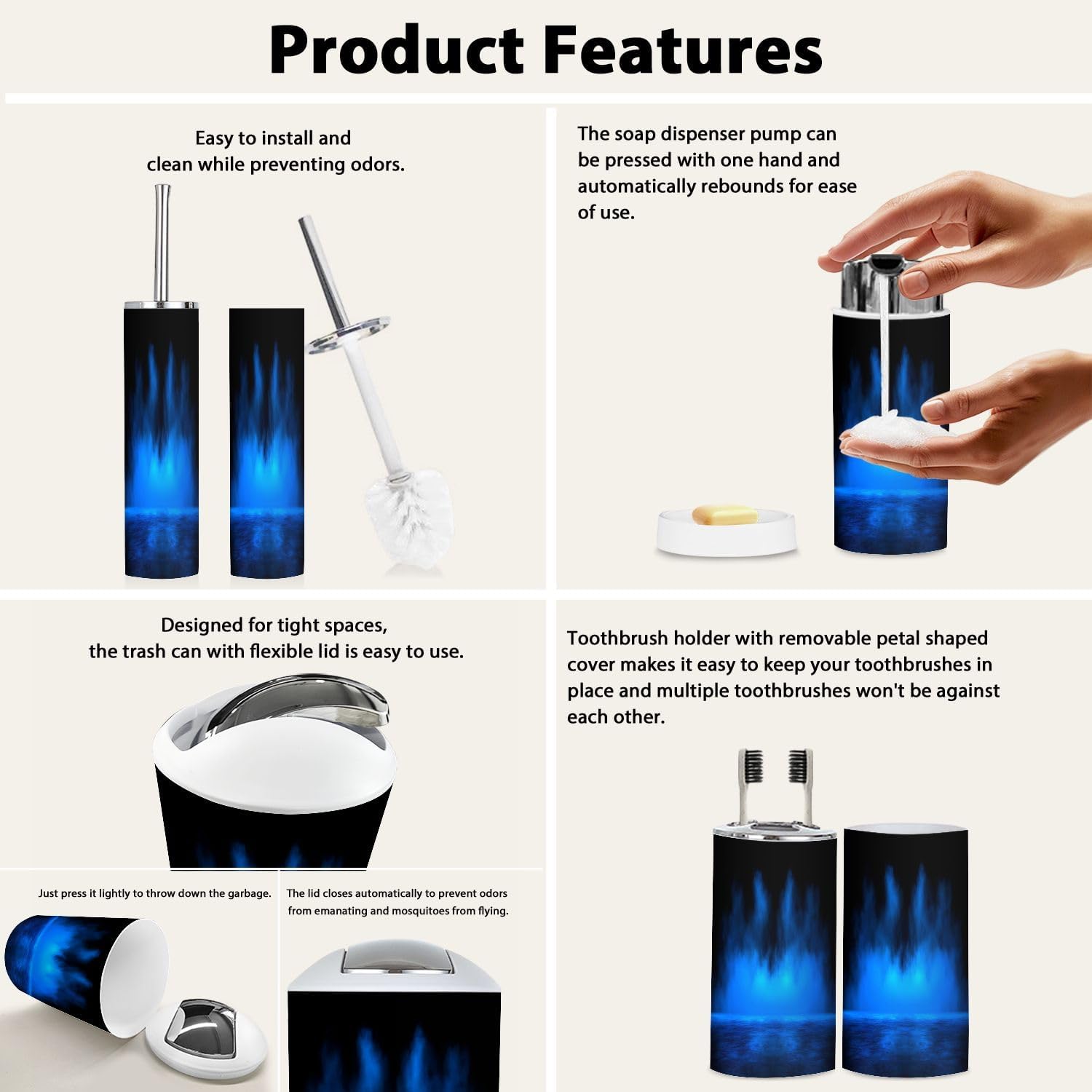 Boho Mystic Blue Bathroom Accessory Set 6 Piece
