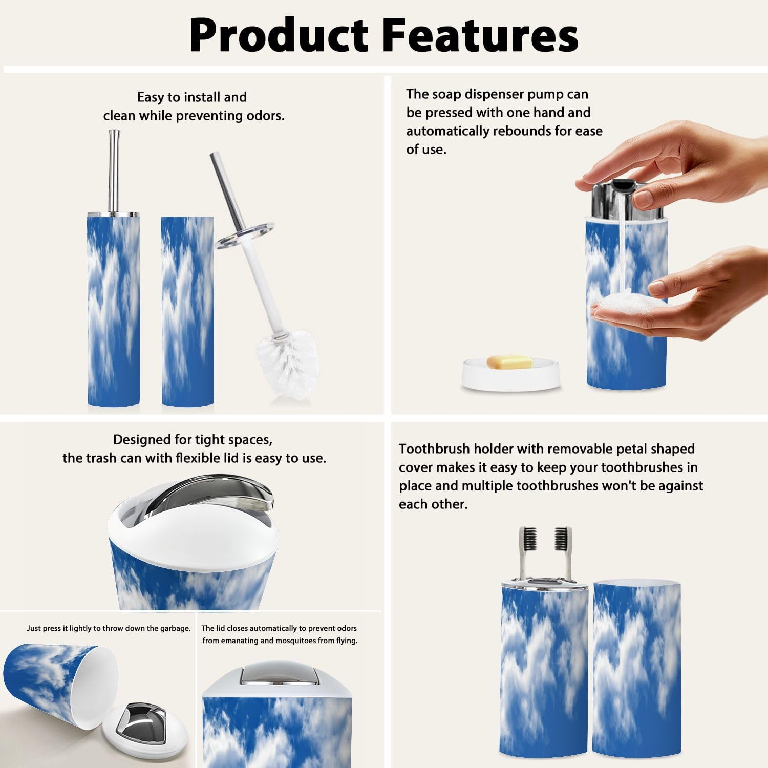 Boho Blue Sky Bathroom Accessory Set 6 Piece