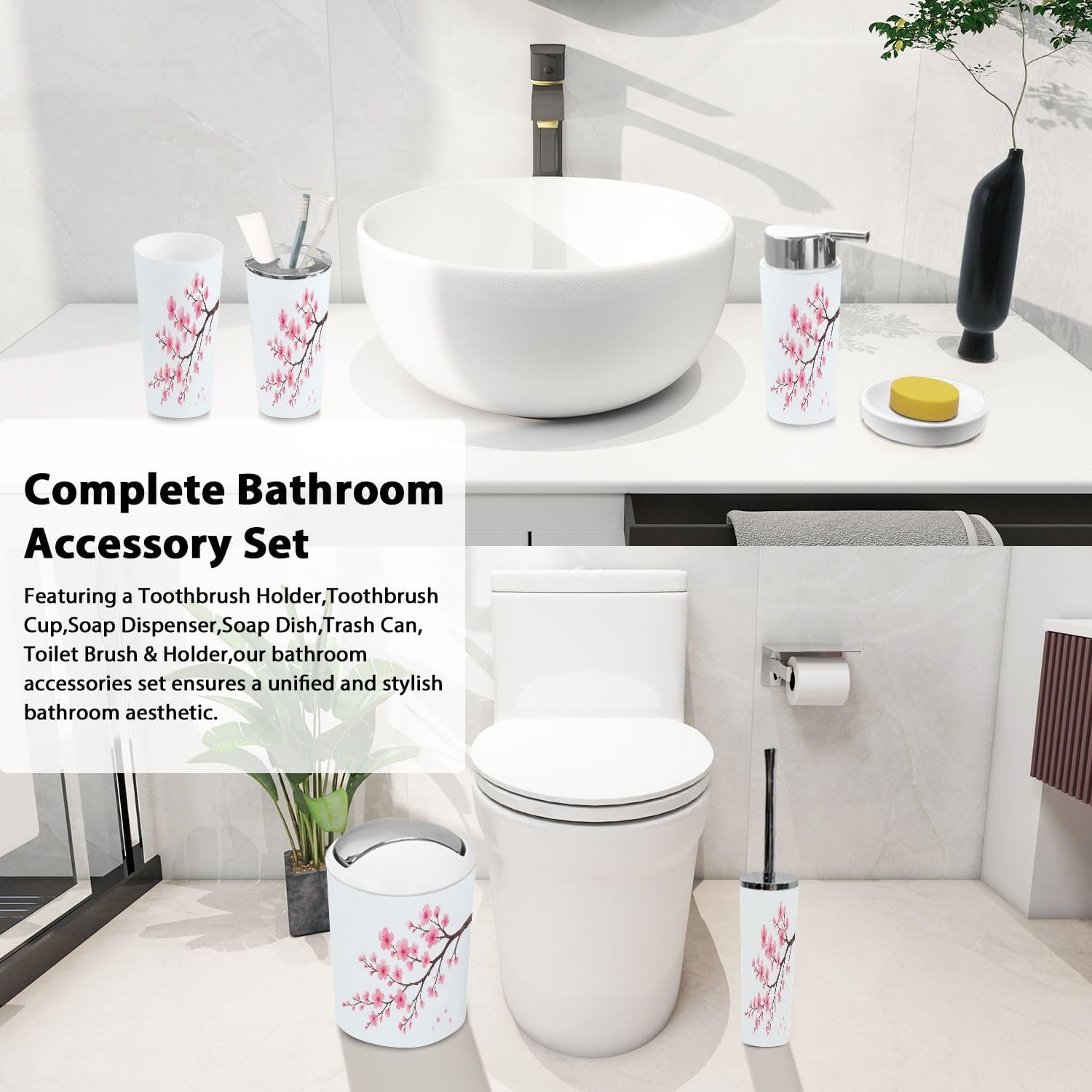 TRANQDEHOM 6-Piece Boho Pastel Bathroom Accessory Set