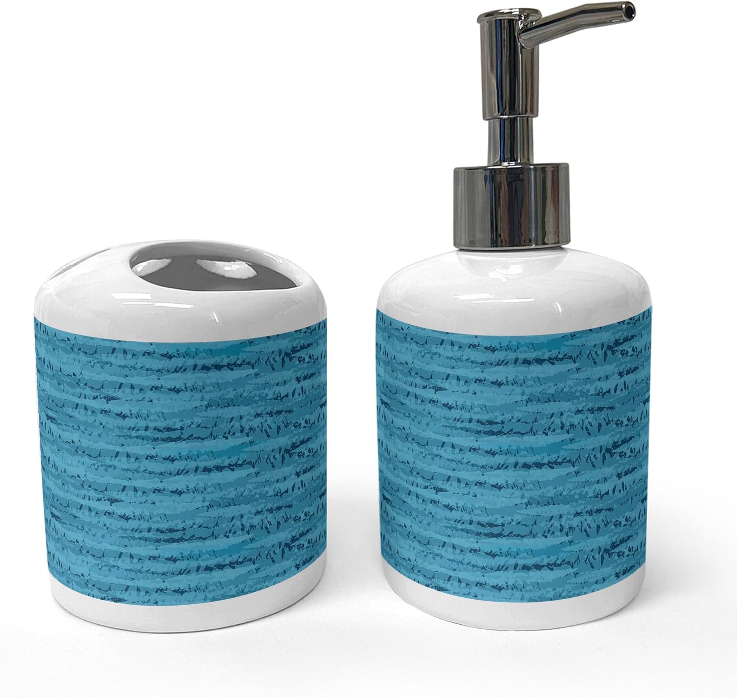 Ambesonne Nautical Soap Dispenser Toothbrush Holder Set Deep Sky Blue Teal