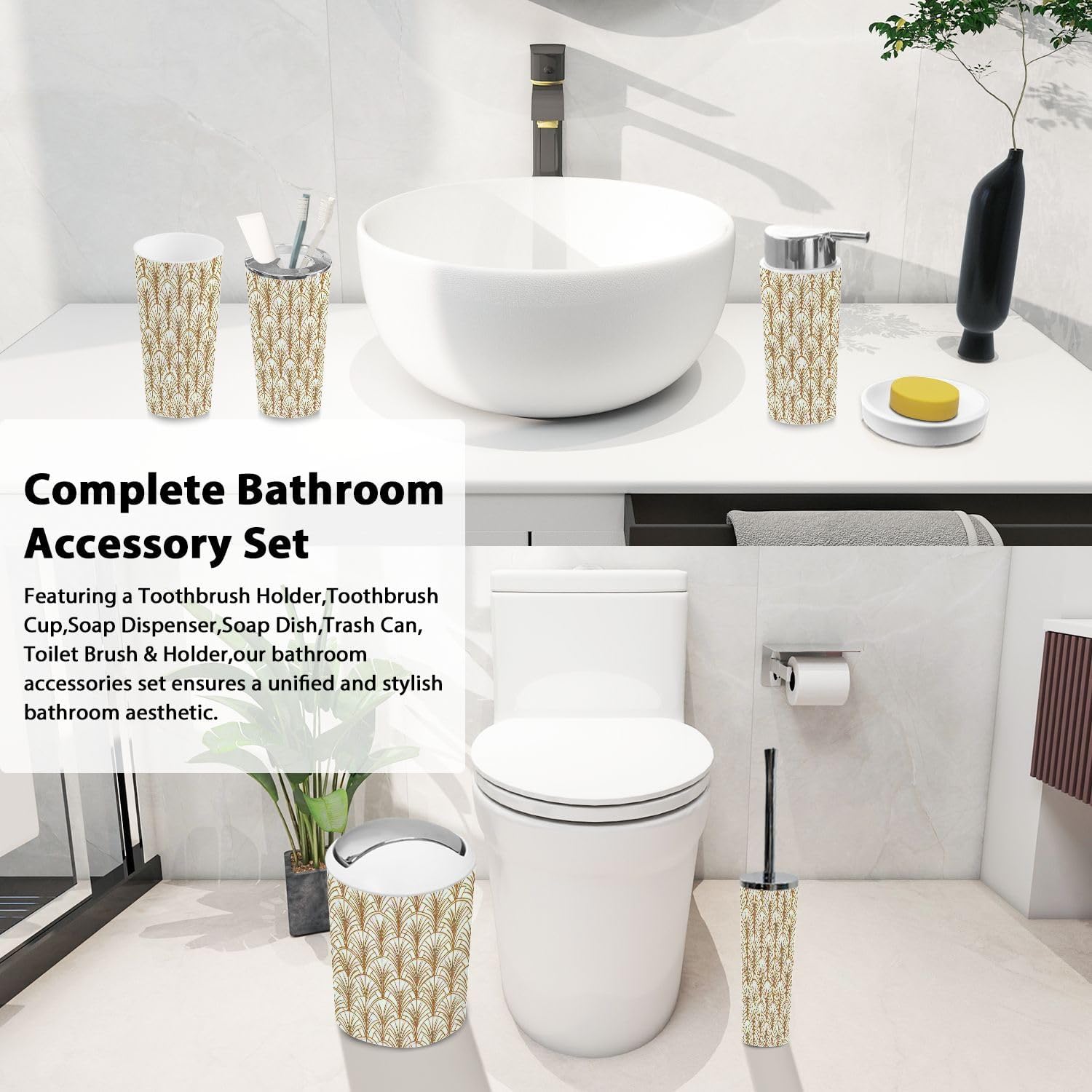Boho Abstract Art Bathroom Accessories Set 6 Piece