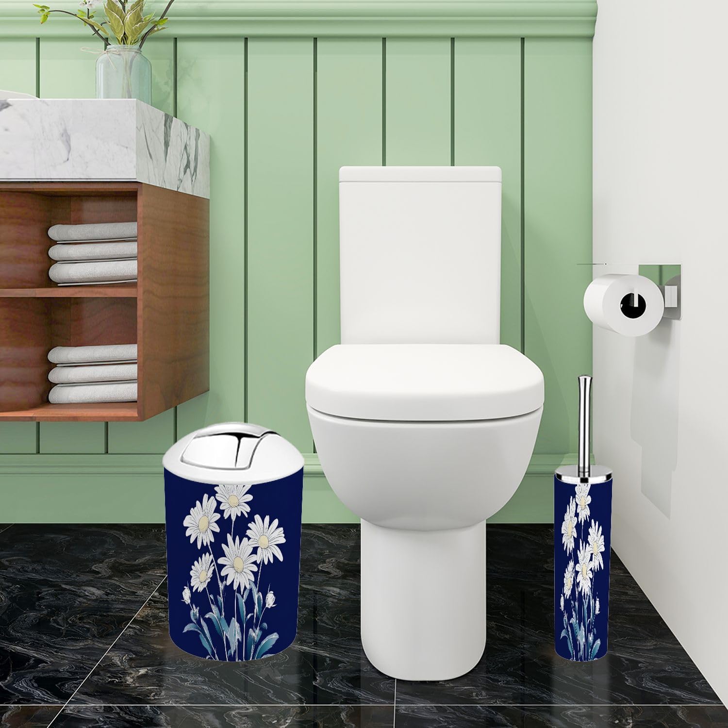TRANQDEHOM 6-Piece Boho Daisies Bathroom Accessory Set