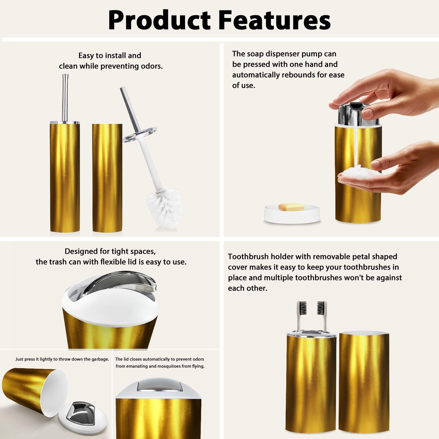 Boho Golden Bathroom Accessory Set 6 Piece 1