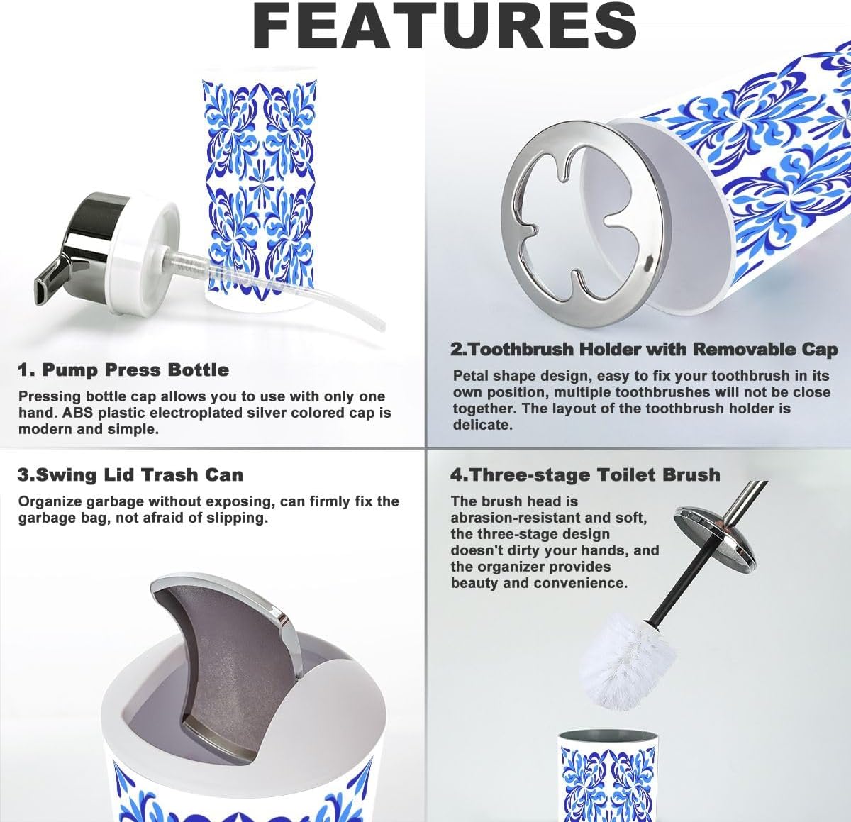 6 Piece Bathroom Accessory Set Durable Plastic