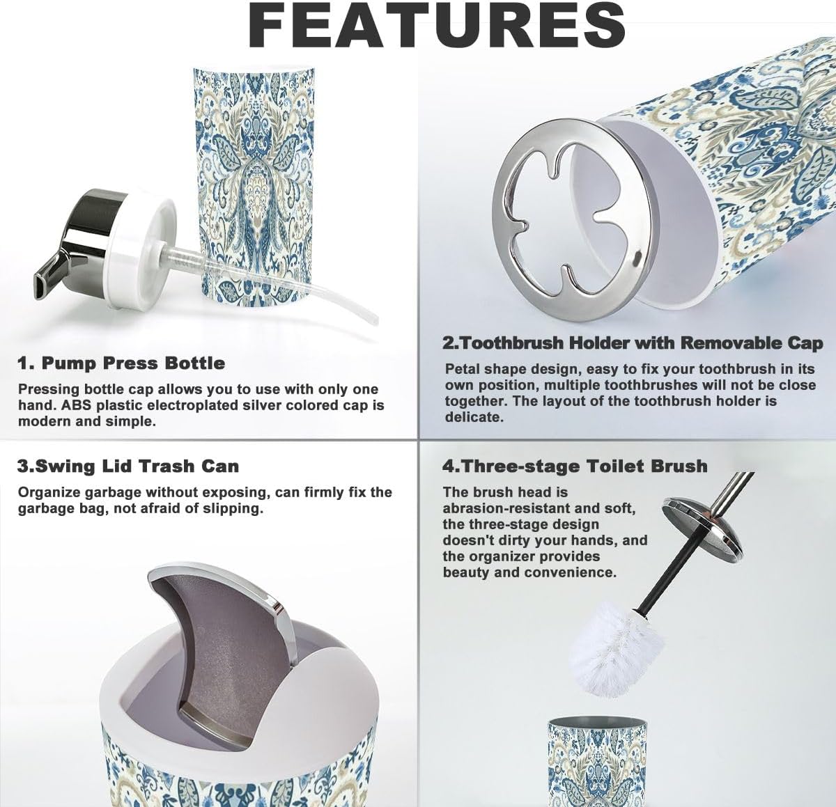 6-Piece Floral Bathroom Accessory Set