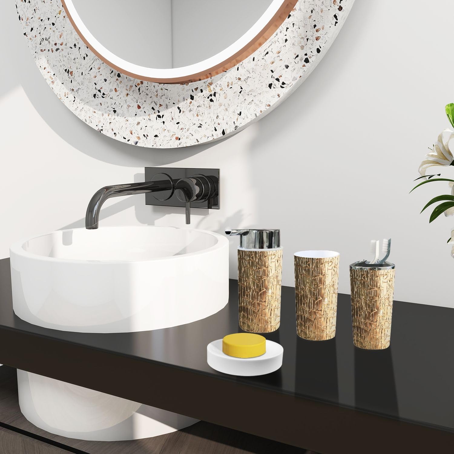 Boho Frosted Glass Bathroom Accessory Set 6 Piece