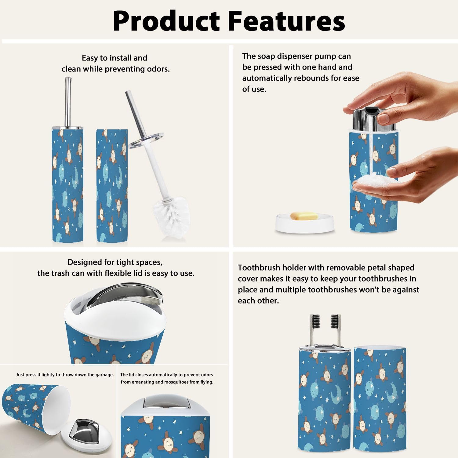 Boho Bathroom Accessories Set 6 Piece for Kids