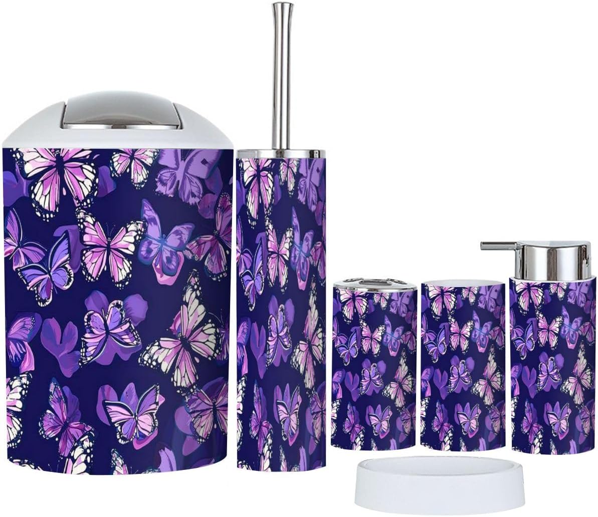 6 Piece Purple Butterfly Bathroom Accessory Set 1