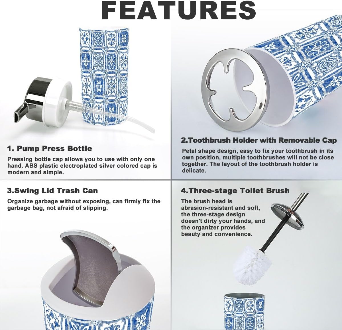 Modern 6 Piece Bathroom Accessory Set with Blue Tiles Design