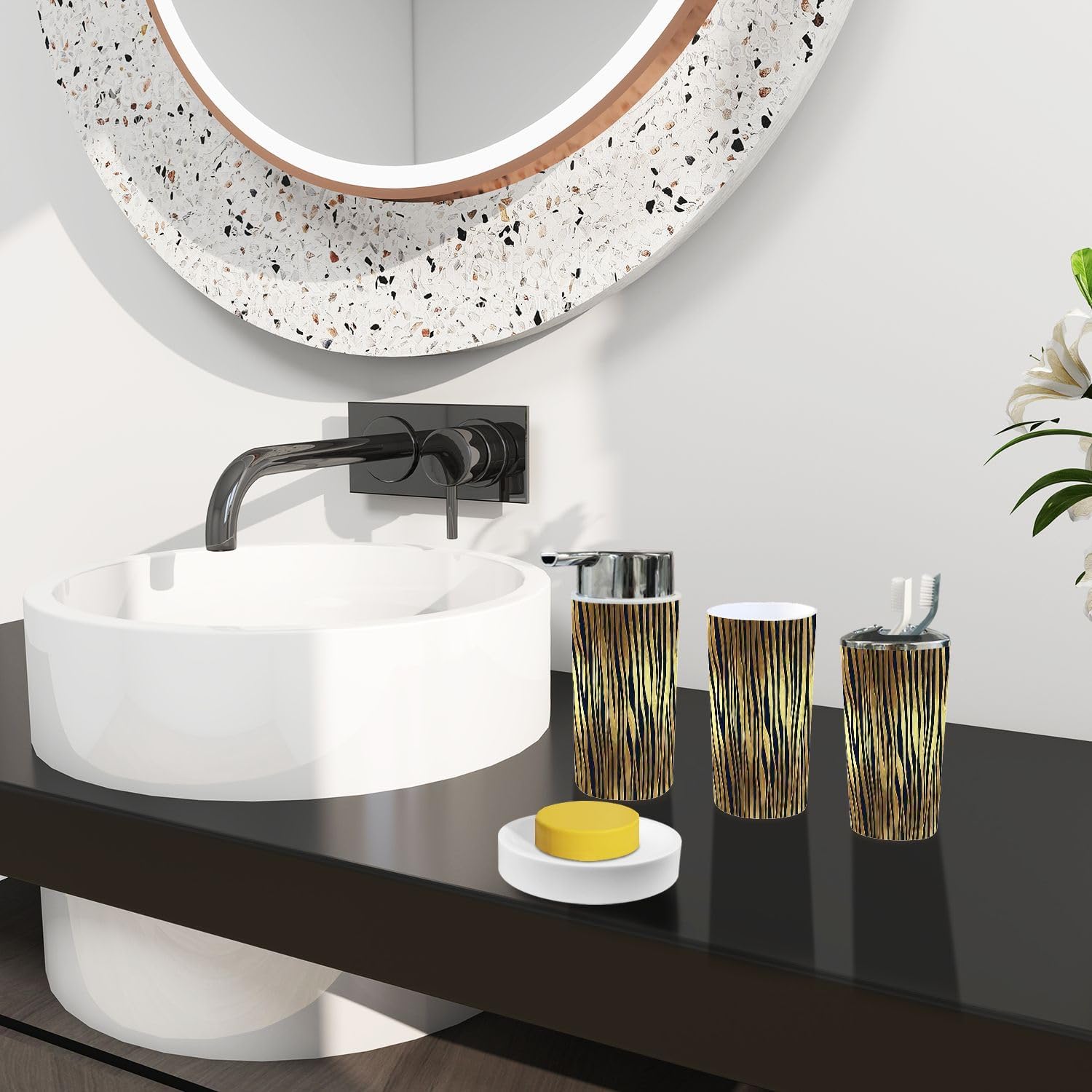 Boho Luxury 6-Piece Animal Skin Bathroom Accessory Set 1