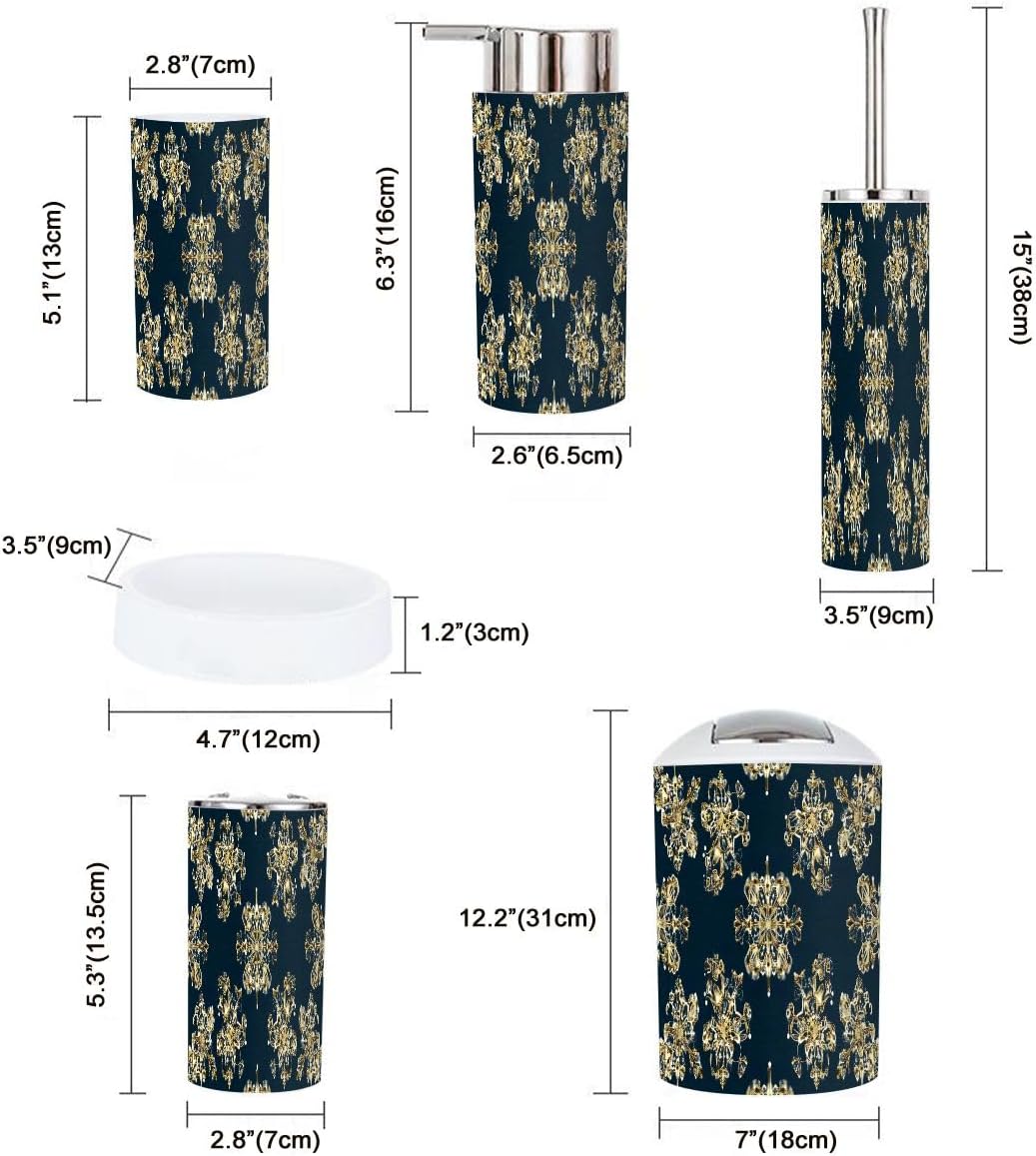 Boho Bathroom Accessory Set 6 Piece Modern Damask Pattern