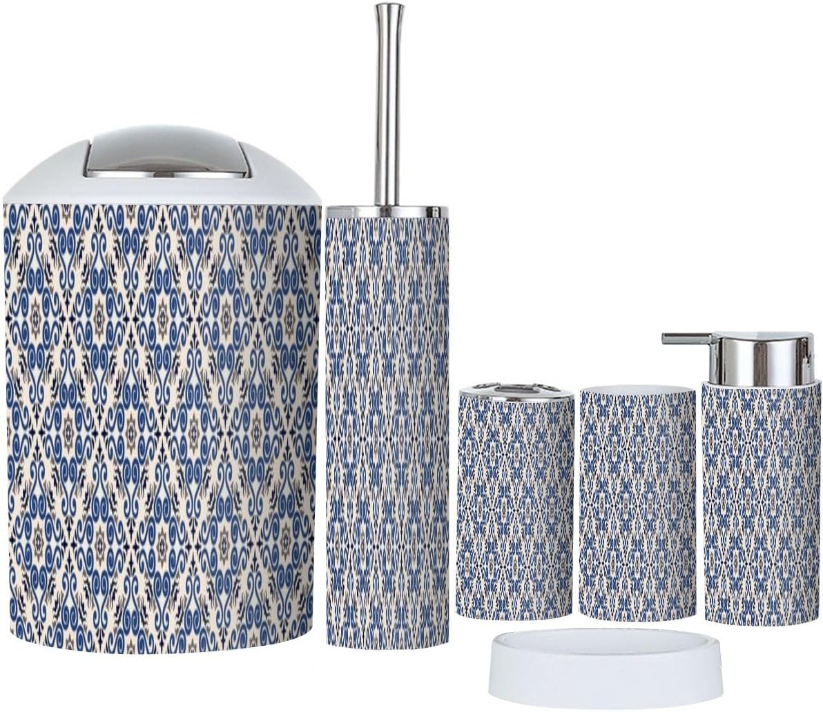 6 Piece Bathroom Accessory Set with Damask Floral Design