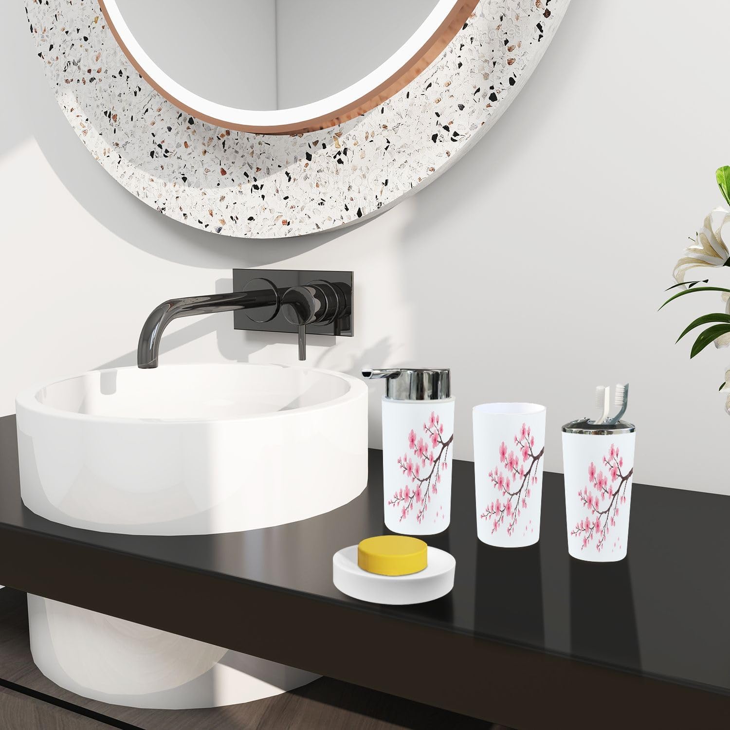 TRANQDEHOM 6-Piece Boho Pastel Bathroom Accessory Set