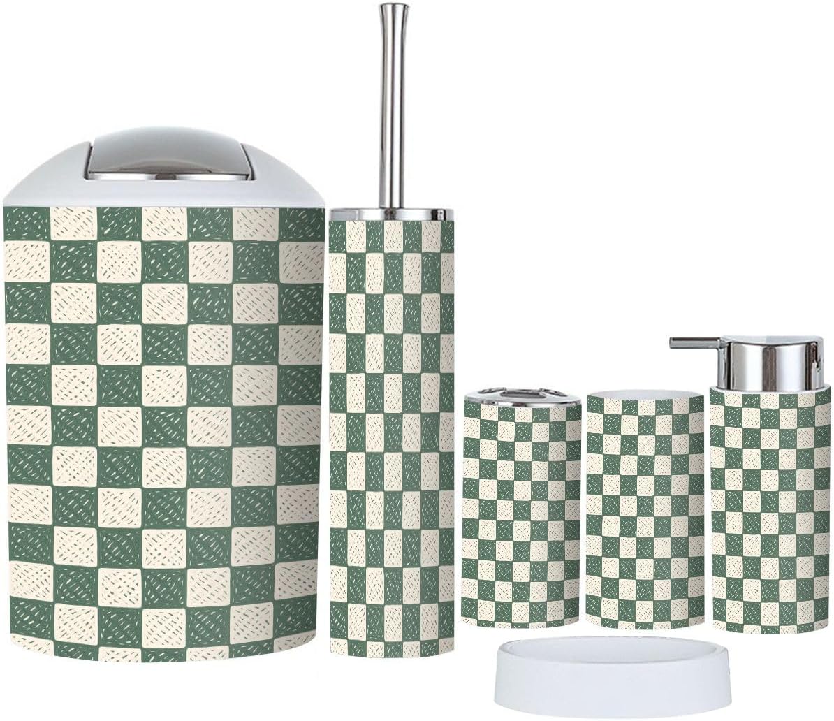 Boho Checkerboard Bathroom Accessory Set of 6