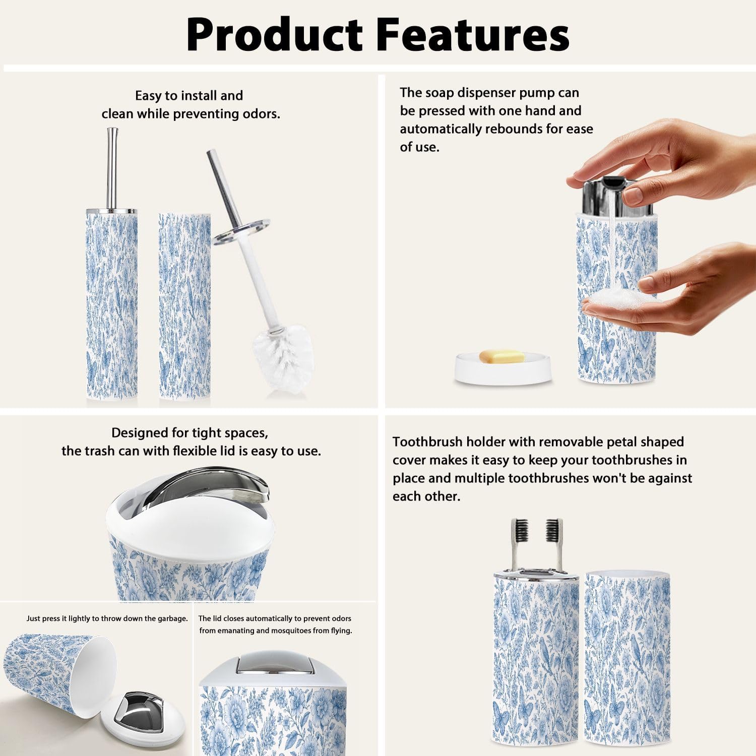 Boho Bloom Bathroom Accessory Set 6 Piece