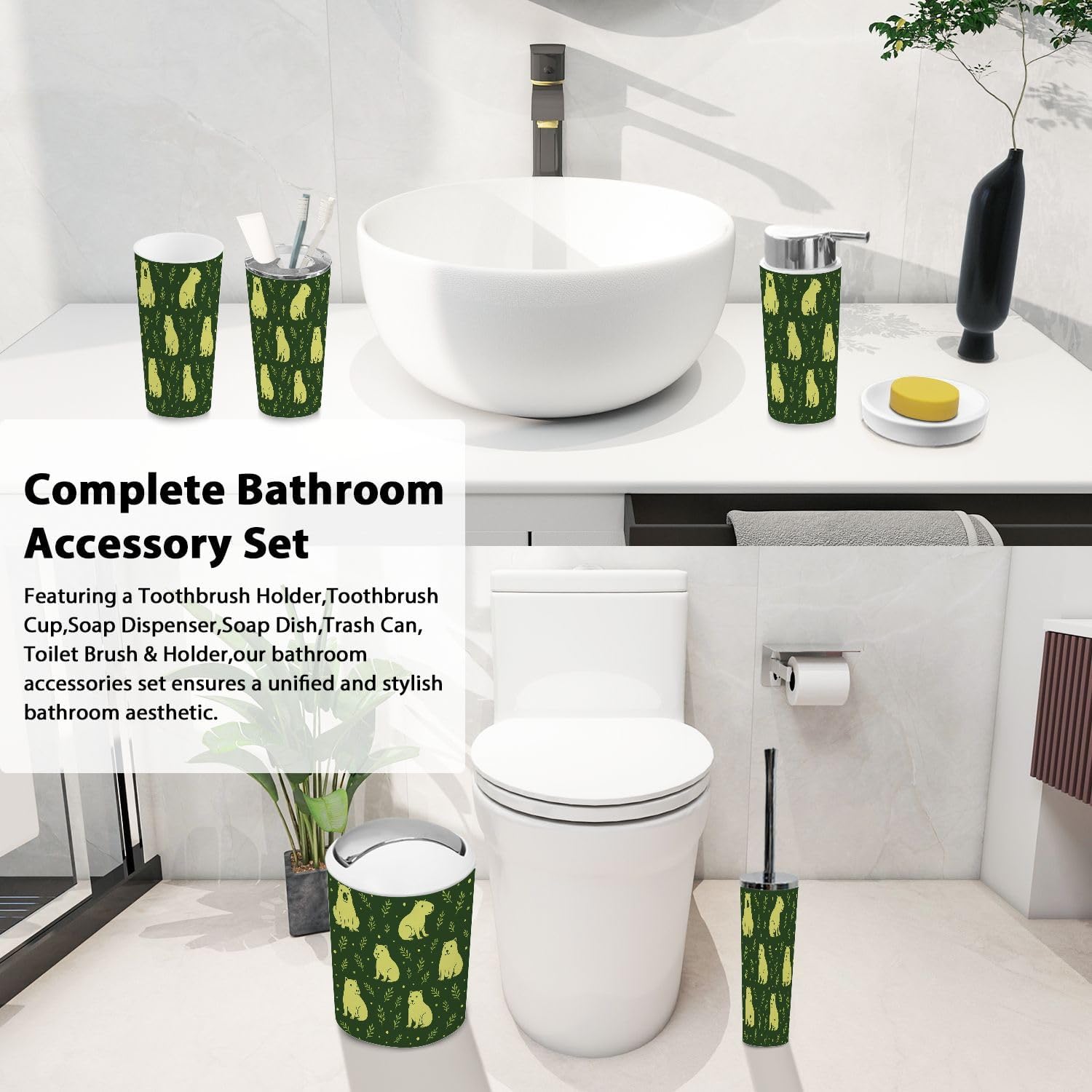 Boho Capybara Bathroom Accessory Set 6 Piece 1